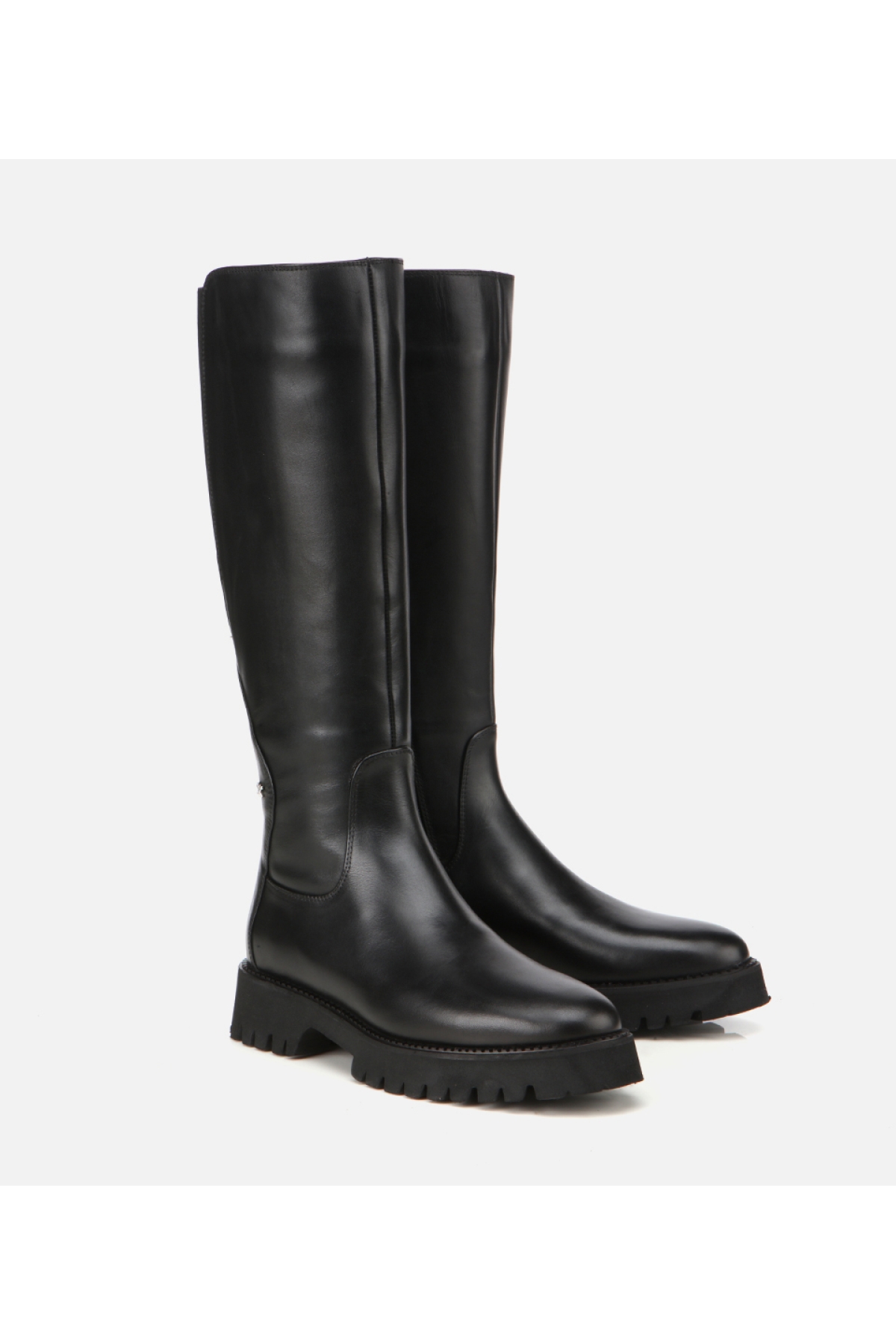 Kadın Deri Siyah Lastik Detaylı Binici Düz Çizme - Görsel 2