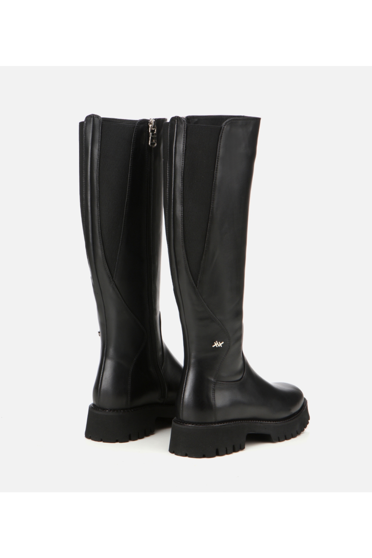 Kadın Deri Siyah Lastik Detaylı Binici Düz Çizme - Görsel 3
