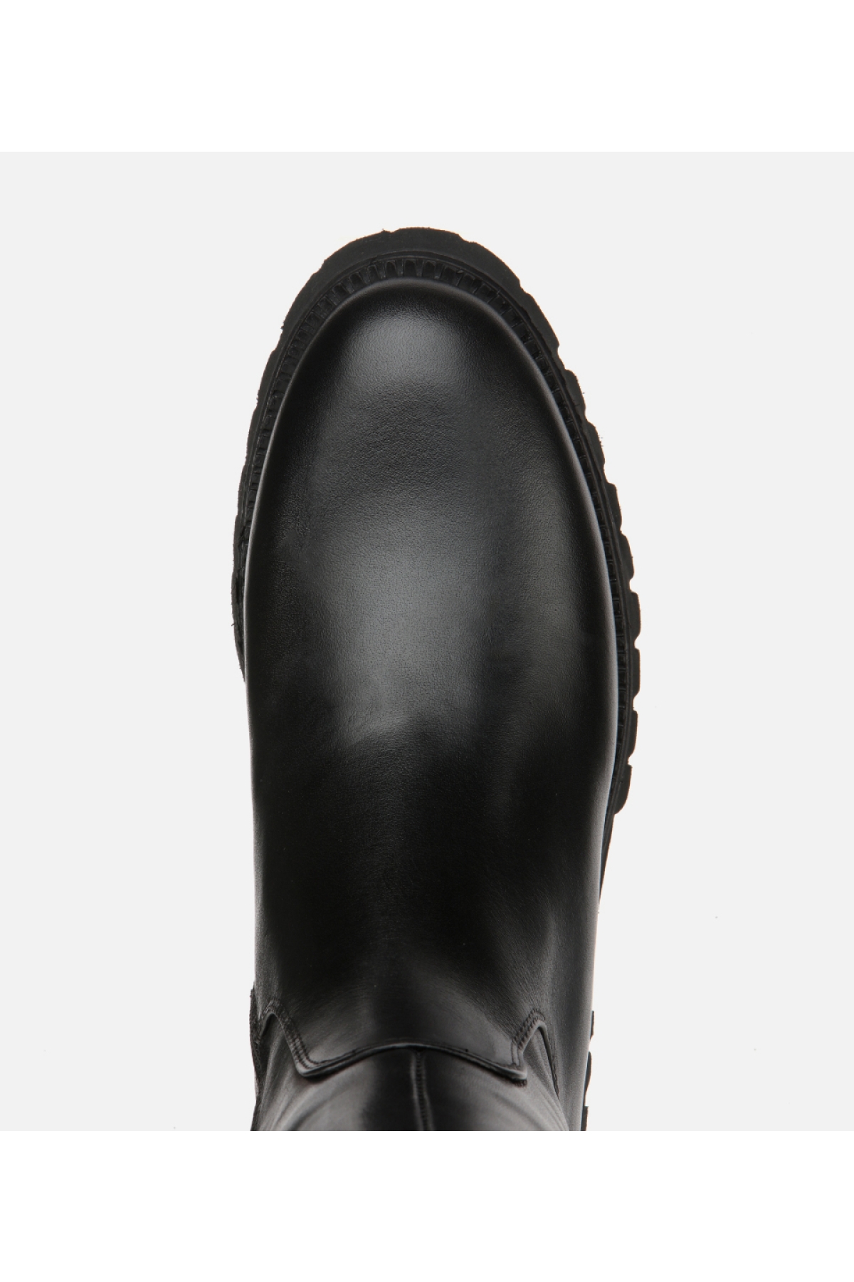 Kadın Deri Siyah Lastik Detaylı Binici Düz Çizme - Görsel 6