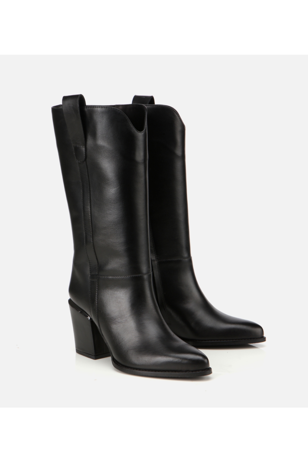 Kadın Deri Siyah Metal Detaylı Topuklu Çizme - Görsel 2