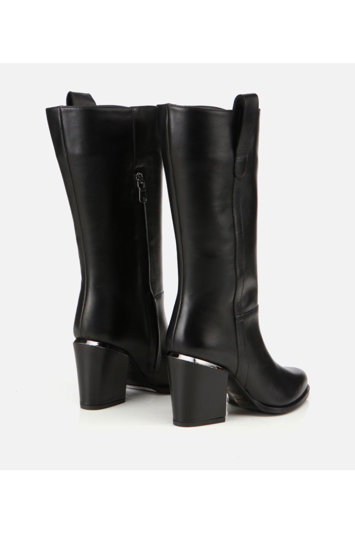 Kadın Deri Siyah Metal Detaylı Topuklu Çizme - Görsel 3