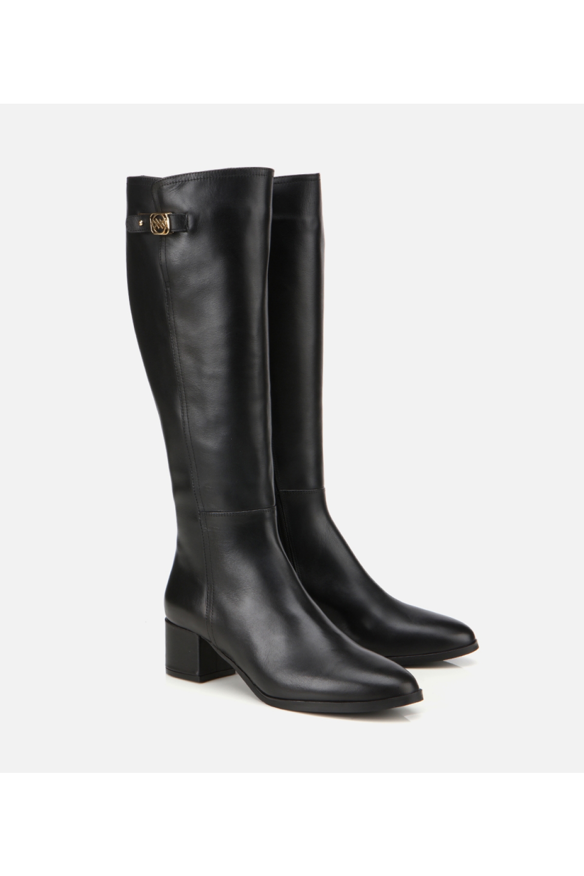 Kadın Deri Siyah Tokalı Topuklu Çizme - Görsel 2