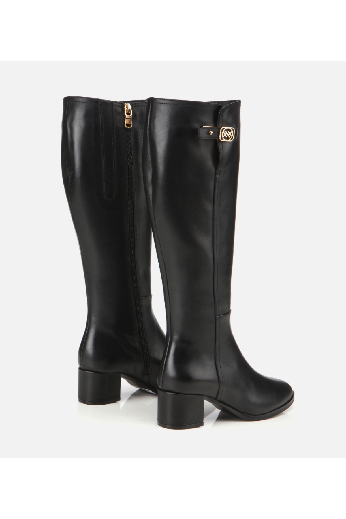 Kadın Deri Siyah Tokalı Topuklu Çizme - Görsel 3