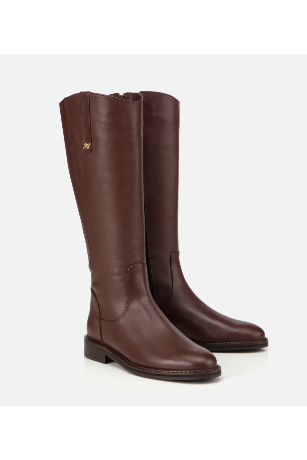 Kadın Deri Kahverengi Lastik Detaylı Binici Düz Çizme - Görsel 2