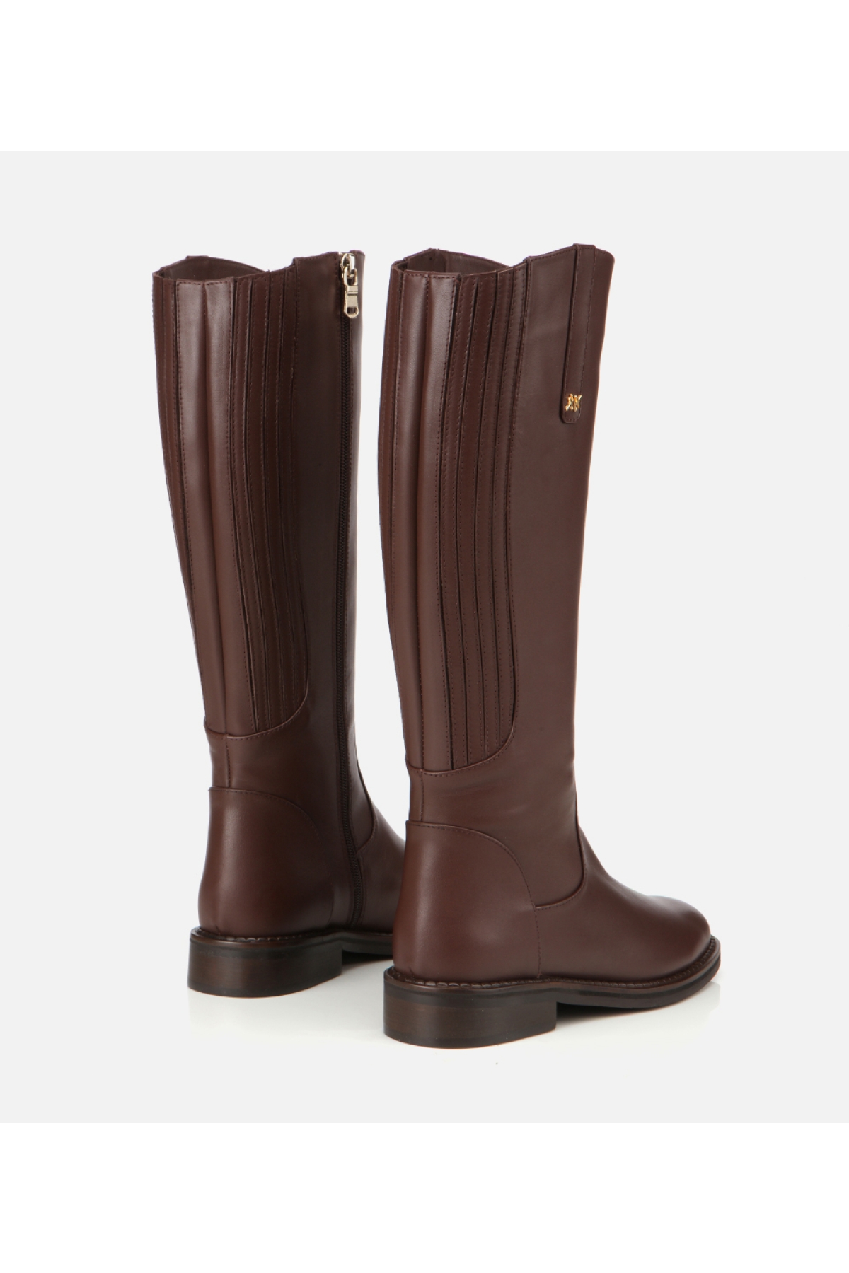 Kadın Deri Kahverengi Lastik Detaylı Binici Düz Çizme - Görsel 3
