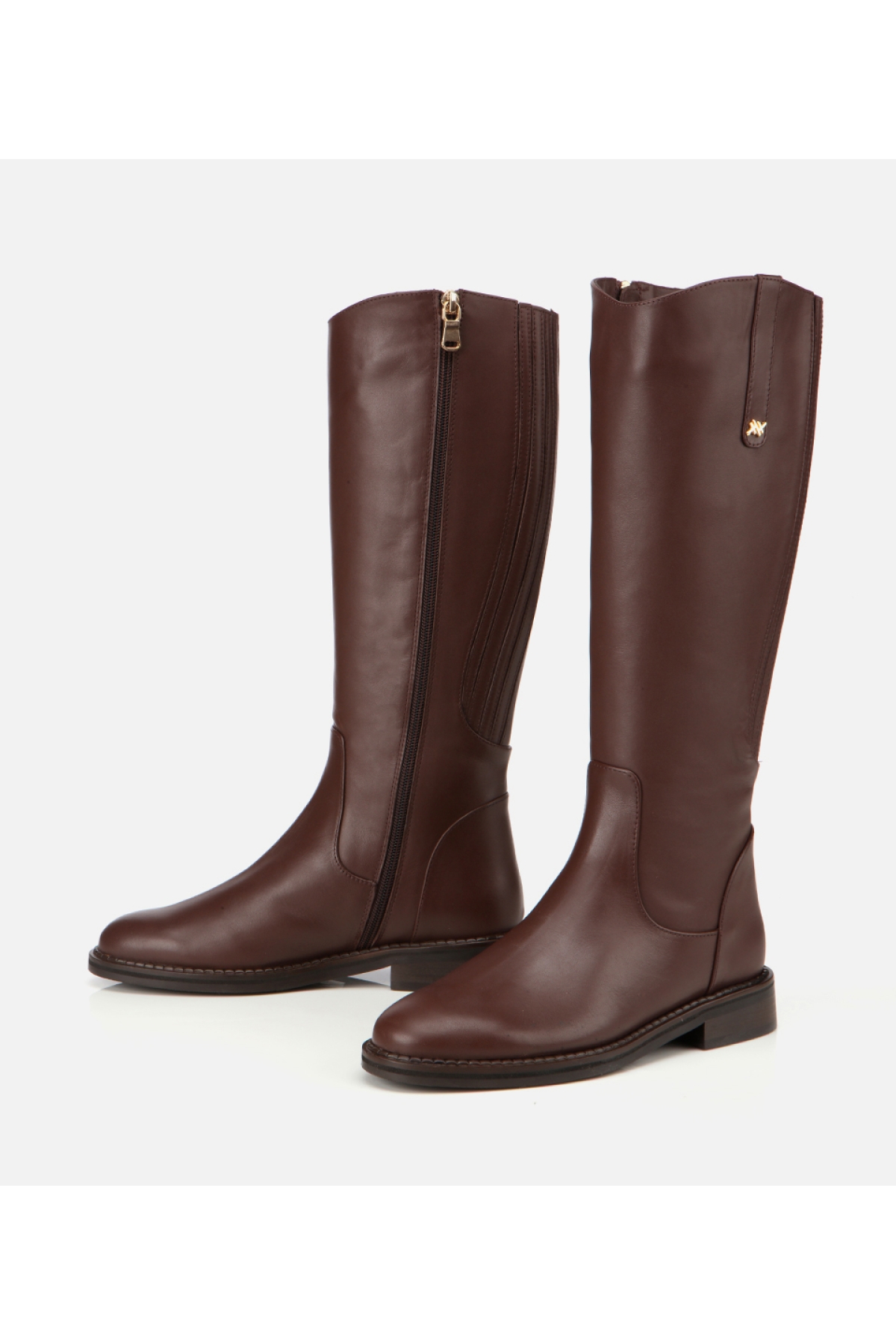 Kadın Deri Kahverengi Lastik Detaylı Binici Düz Çizme - Görsel 4