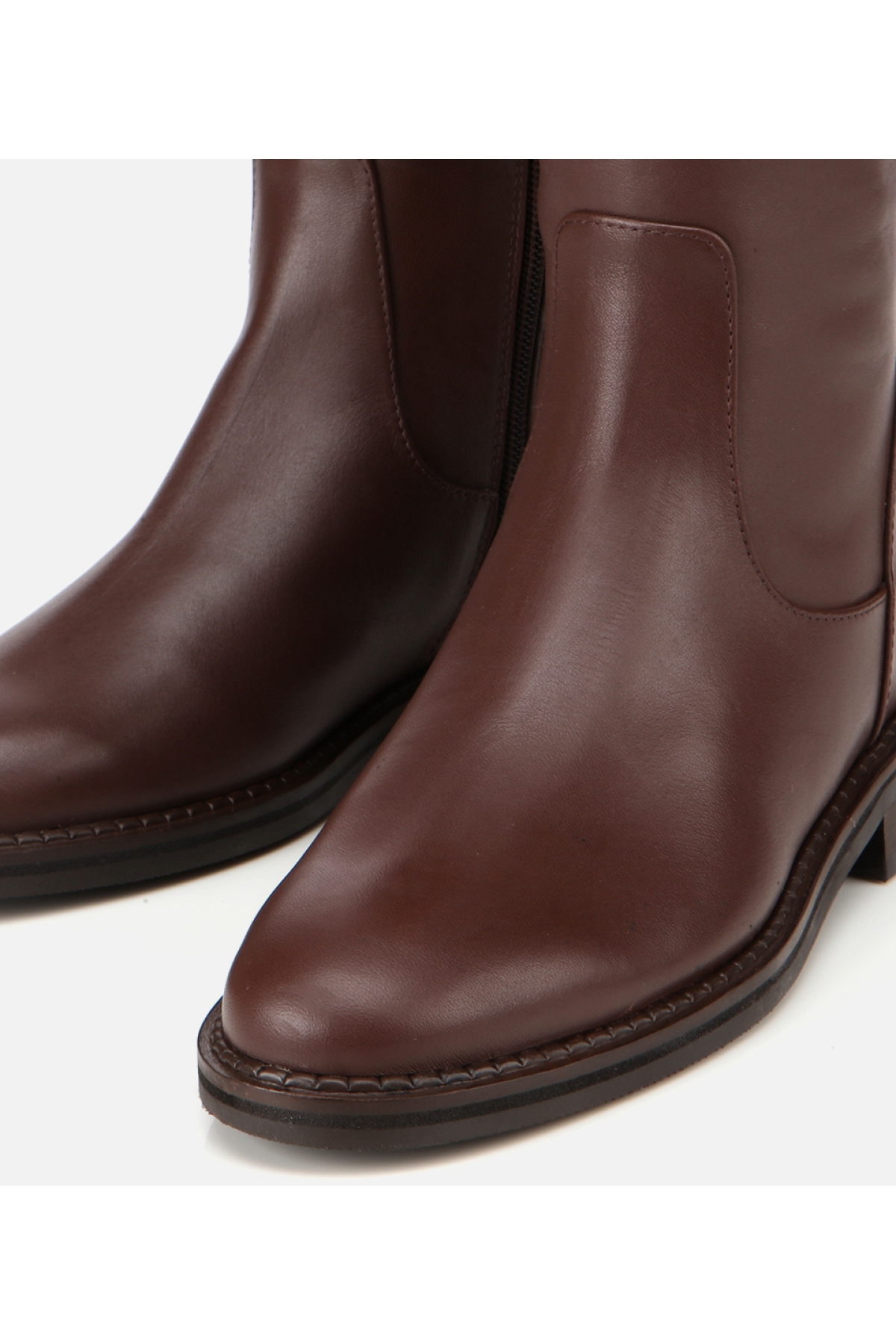 Kadın Deri Kahverengi Lastik Detaylı Binici Düz Çizme - Görsel 5