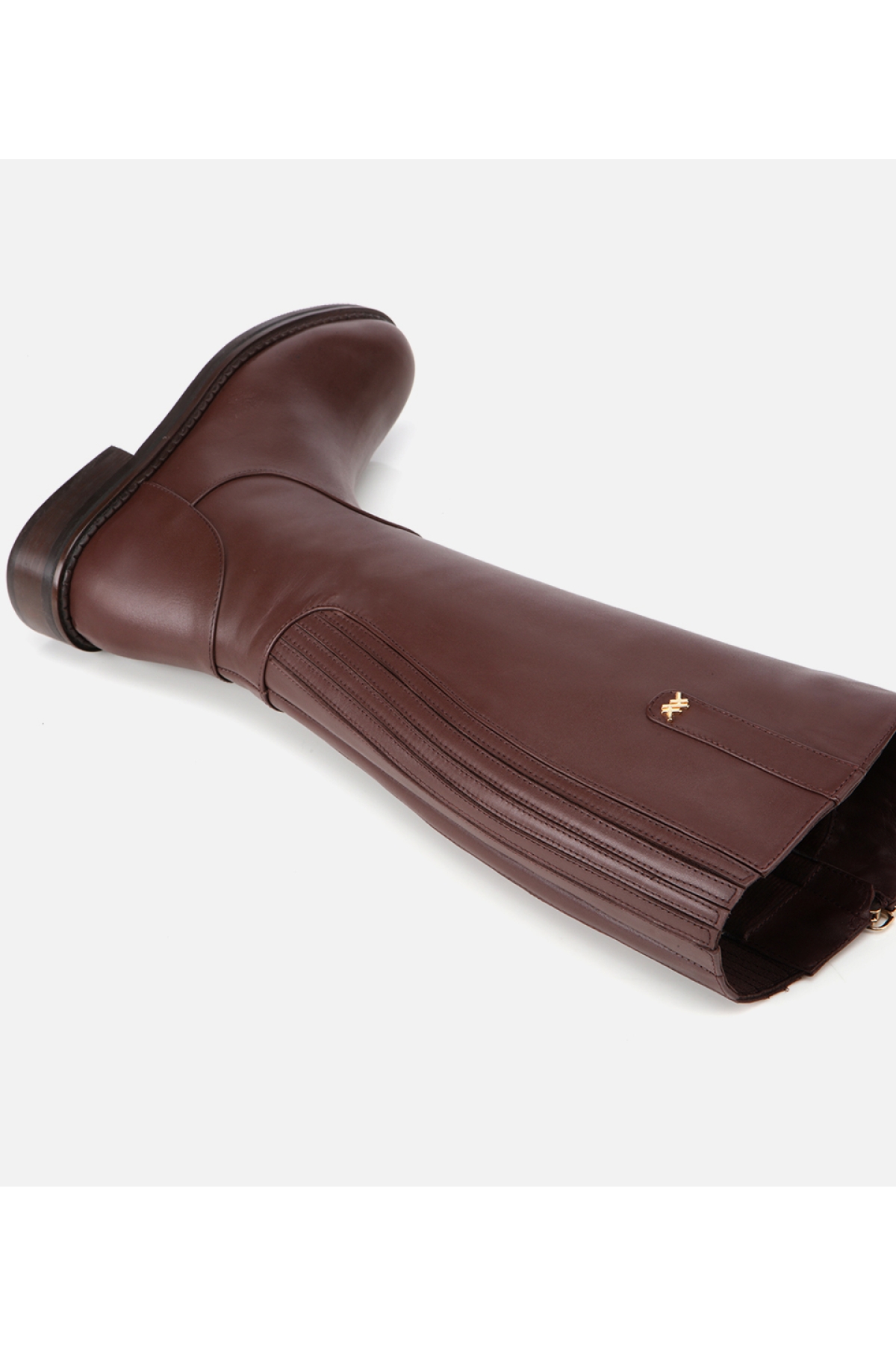 Kadın Deri Kahverengi Lastik Detaylı Binici Düz Çizme - Görsel 7