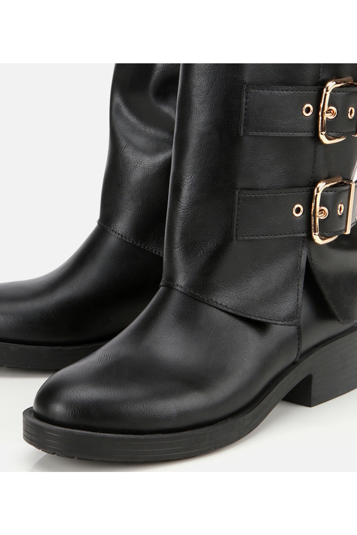 Kadın Siyah Tokalı Düz Çizme - Görsel 3