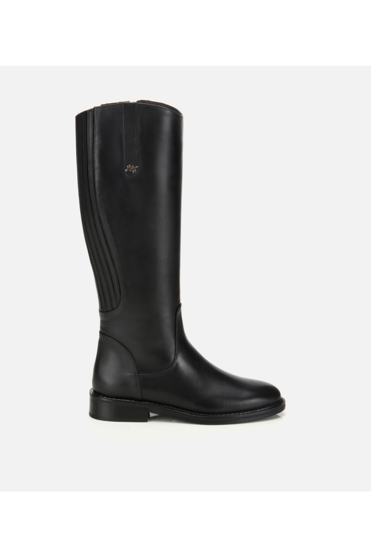 Kadın Deri Siyah Lastik Detaylı Binici Düz Çizme - Görsel 1