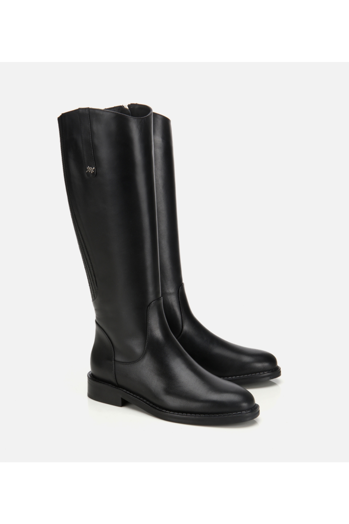 Kadın Deri Siyah Lastik Detaylı Binici Düz Çizme - Görsel 2