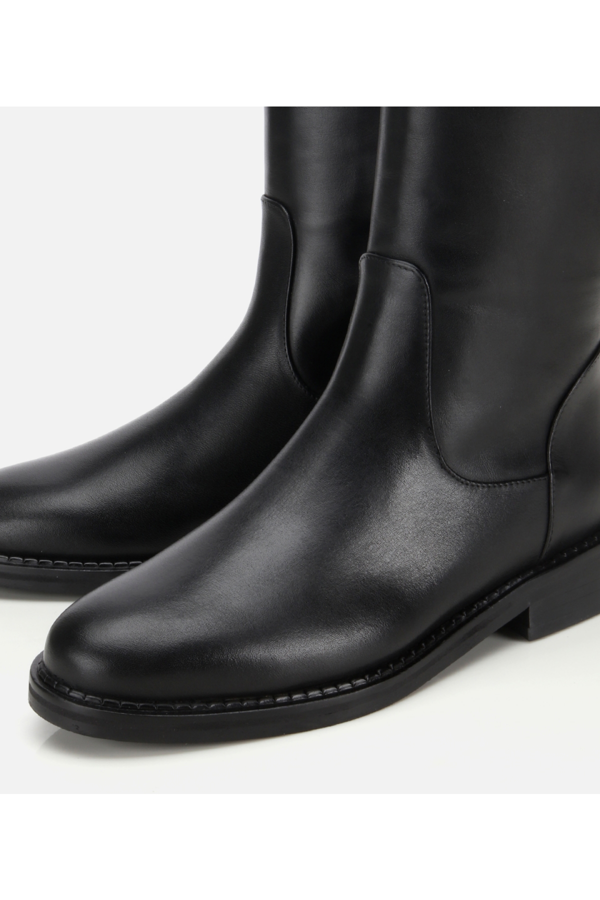 Kadın Deri Siyah Lastik Detaylı Binici Düz Çizme - Görsel 3