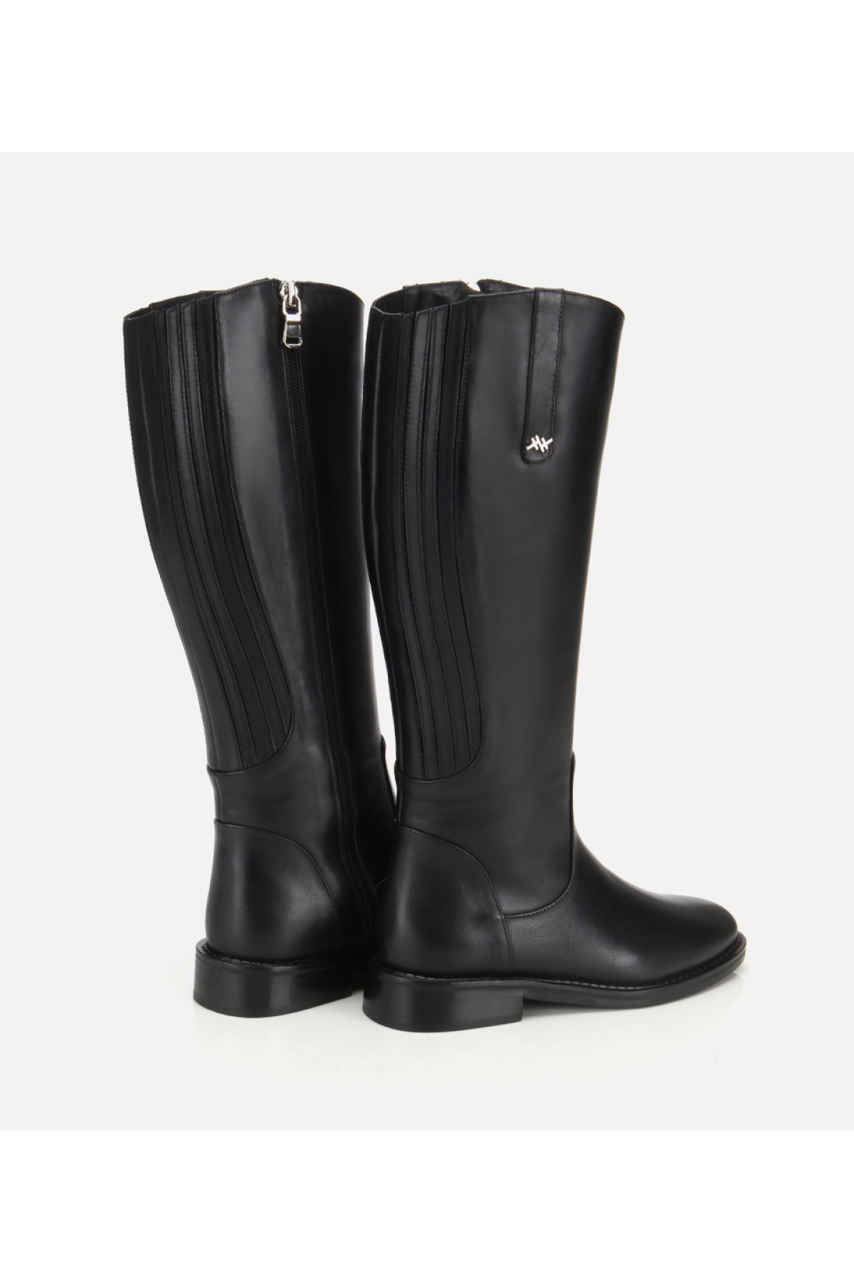 Kadın Deri Siyah Lastik Detaylı Binici Düz Çizme - Görsel 4