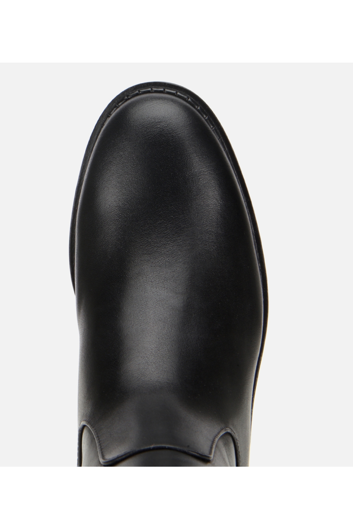 Kadın Deri Siyah Lastik Detaylı Binici Düz Çizme - Görsel 5