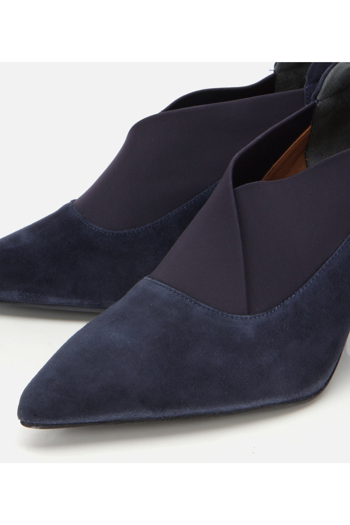 Kadın Süet Deri Lacivert Streç Detaylı İnce Topuklu Stiletto - Görsel 3