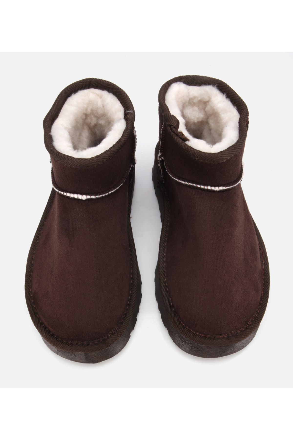 Kadın Süet Kahverengi İçi Kürklü Bilekte Kalın Tabanlı Düz Bot - Görsel 6