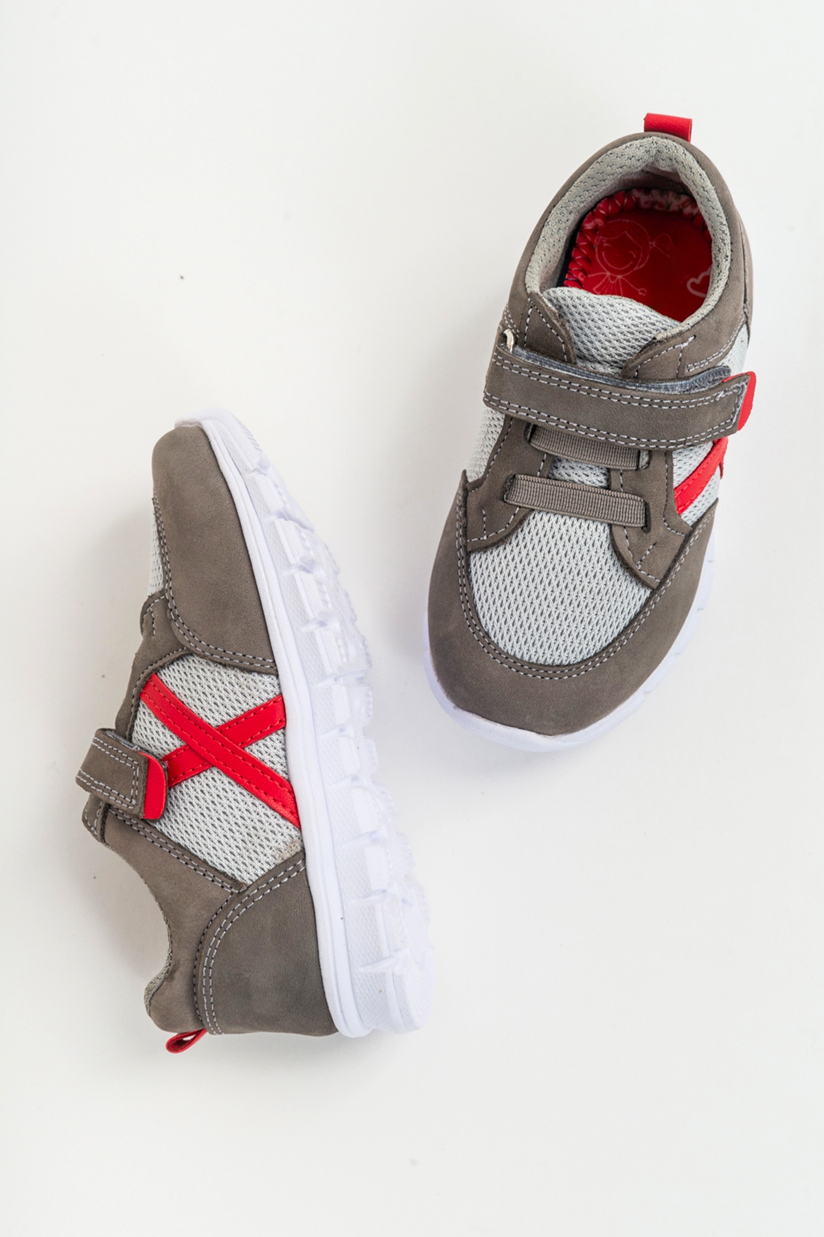 Unisex Çocuk Gri Deri Ortopedik Destekli Spor Ayakkabı - Görsel 4