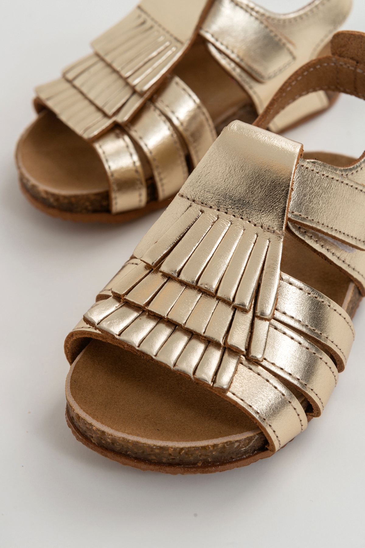 Kız Çocuk Altın Deri Ortopedik Destekli Çocuk Sandalet - Görsel 3