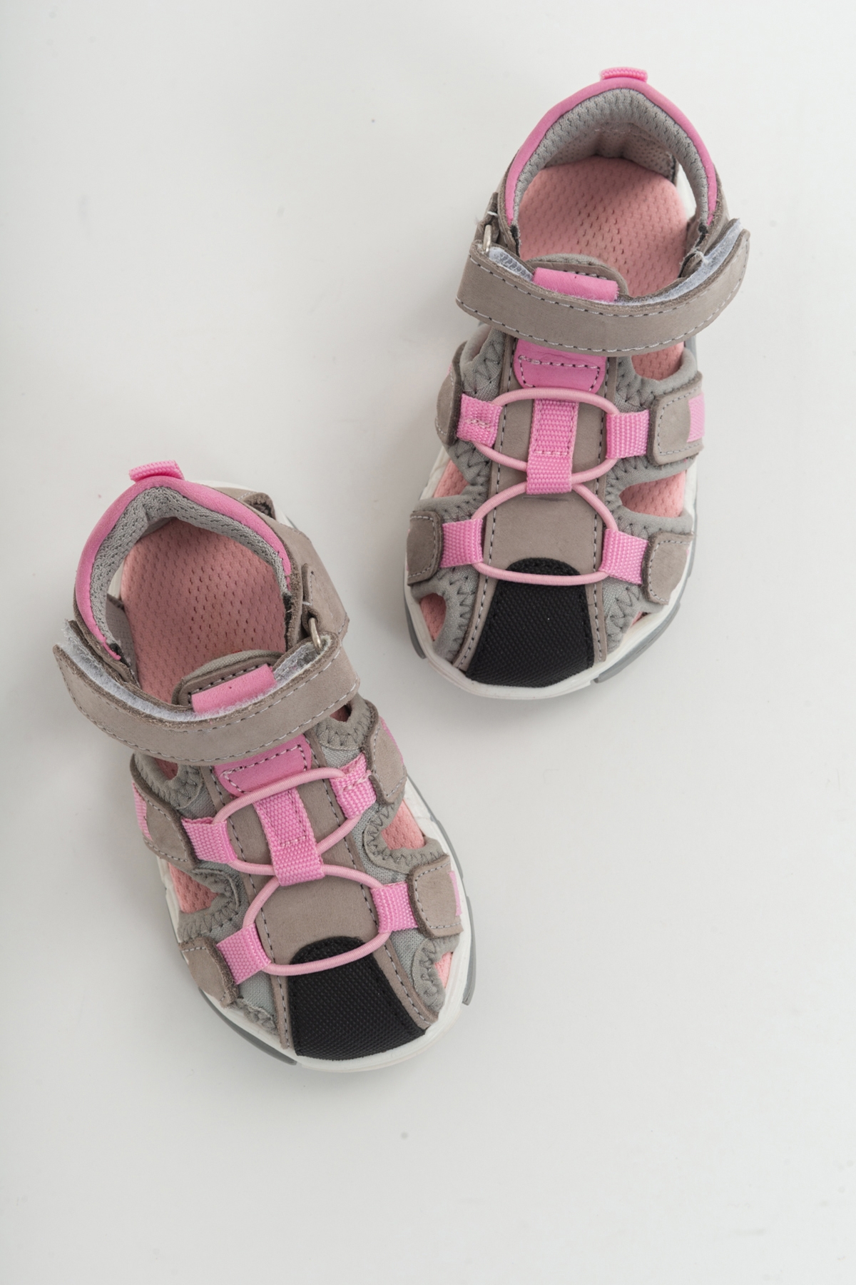 Unisex Çocuk Gri-Pembe Deri Ortopedik Outdoor Çocuk Sandalet - Görsel 4