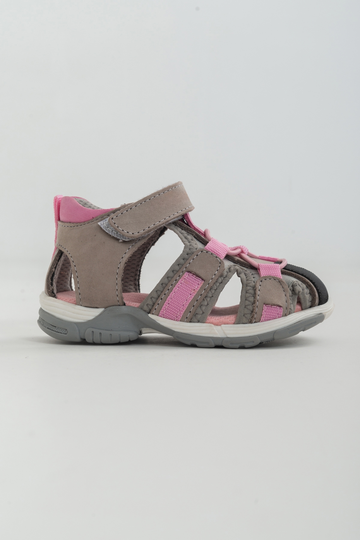Unisex Çocuk Gri-Pembe Deri Ortopedik Outdoor Çocuk Sandalet - Görsel 7