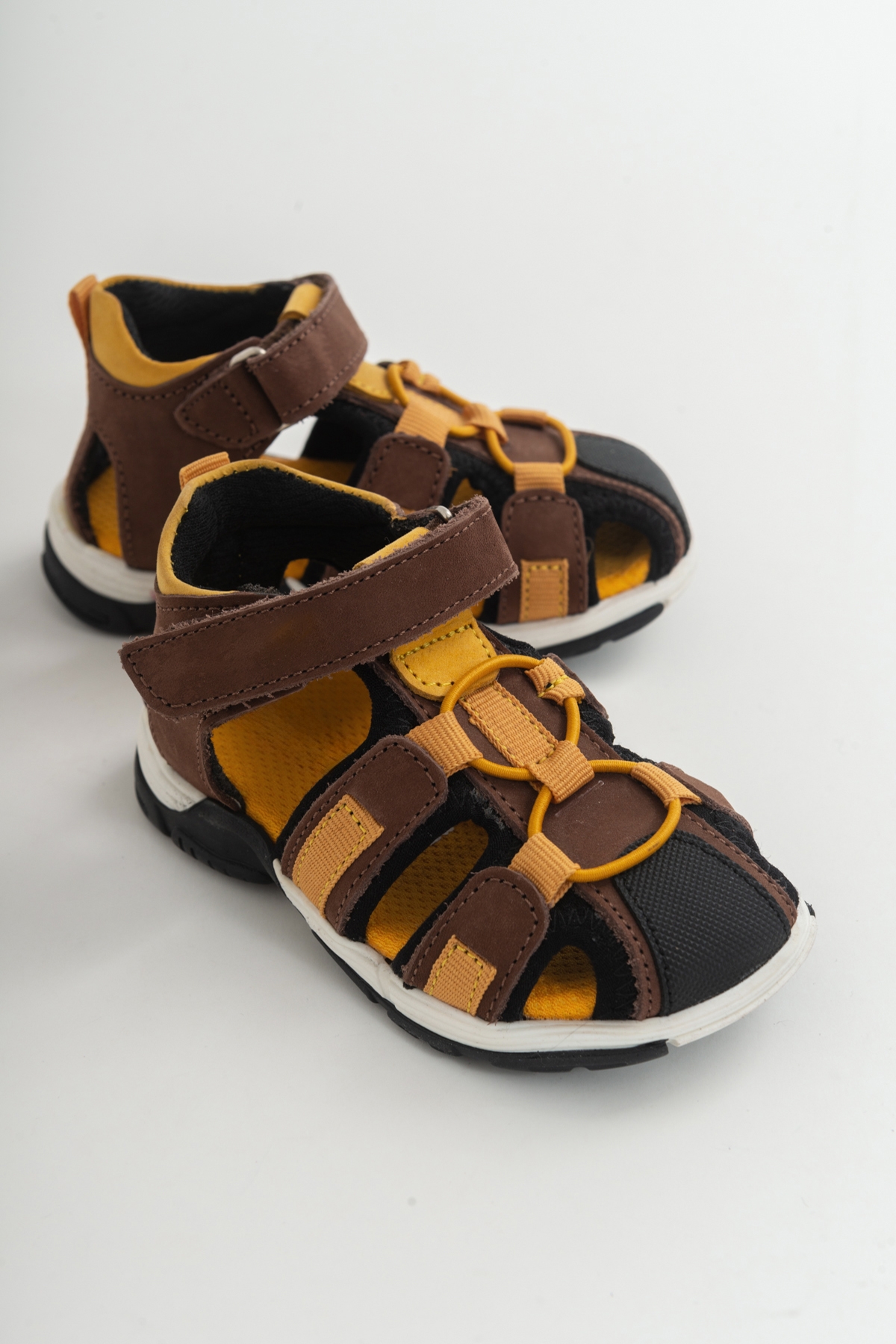 Unisex Çocuk Kahve-Sarı Deri Ortopedik Outdoor Çocuk Sandalet - Görsel 2