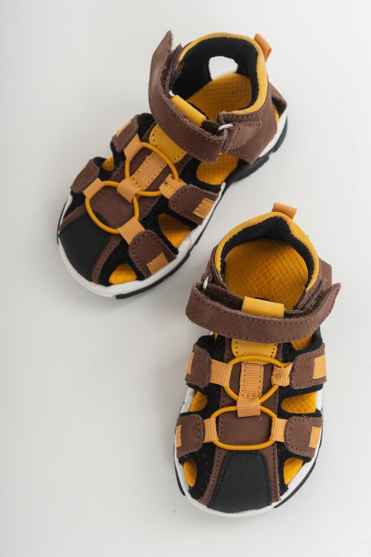 Unisex Çocuk Kahve-Sarı Deri Ortopedik Outdoor Çocuk Sandalet - Görsel 4