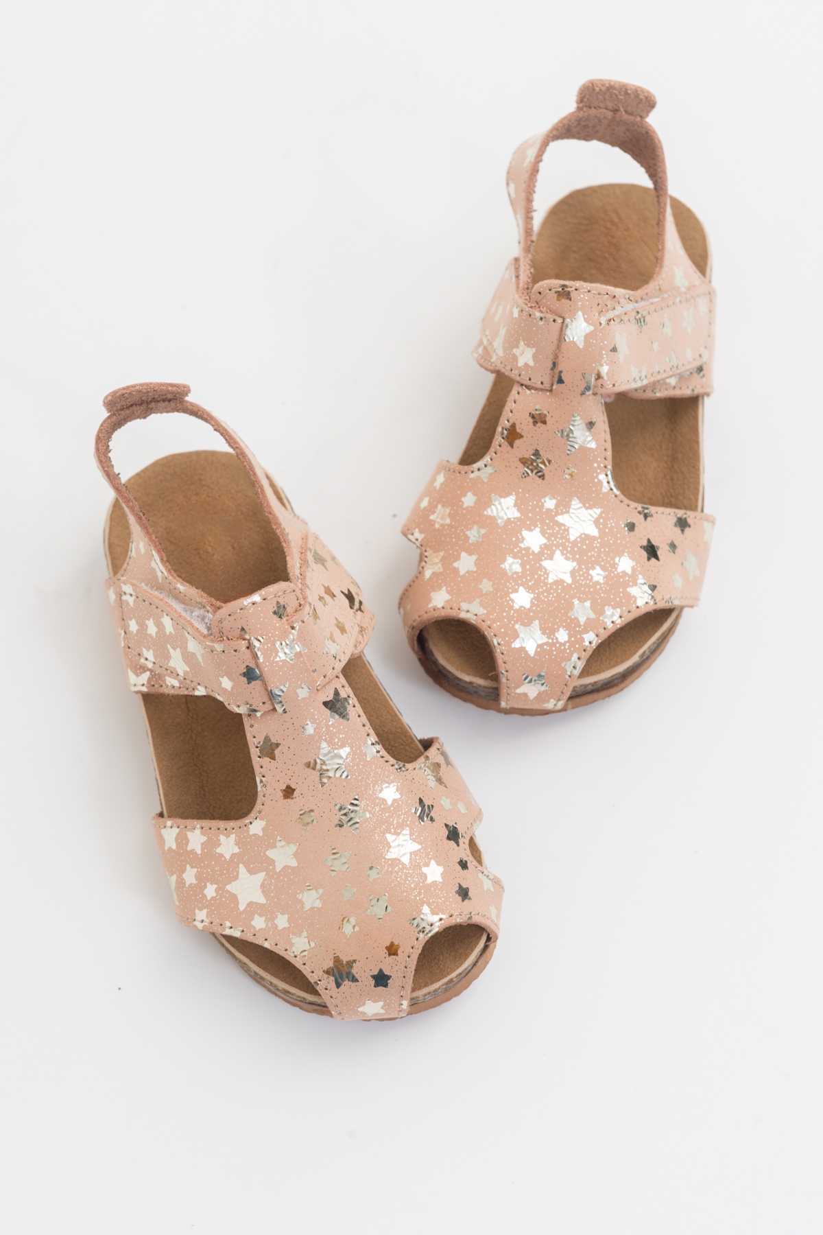 Unisex Çocuk Yıldızlı Pudra Deri Ortopedik Destekli Çocuk Sandalet - Görsel 4