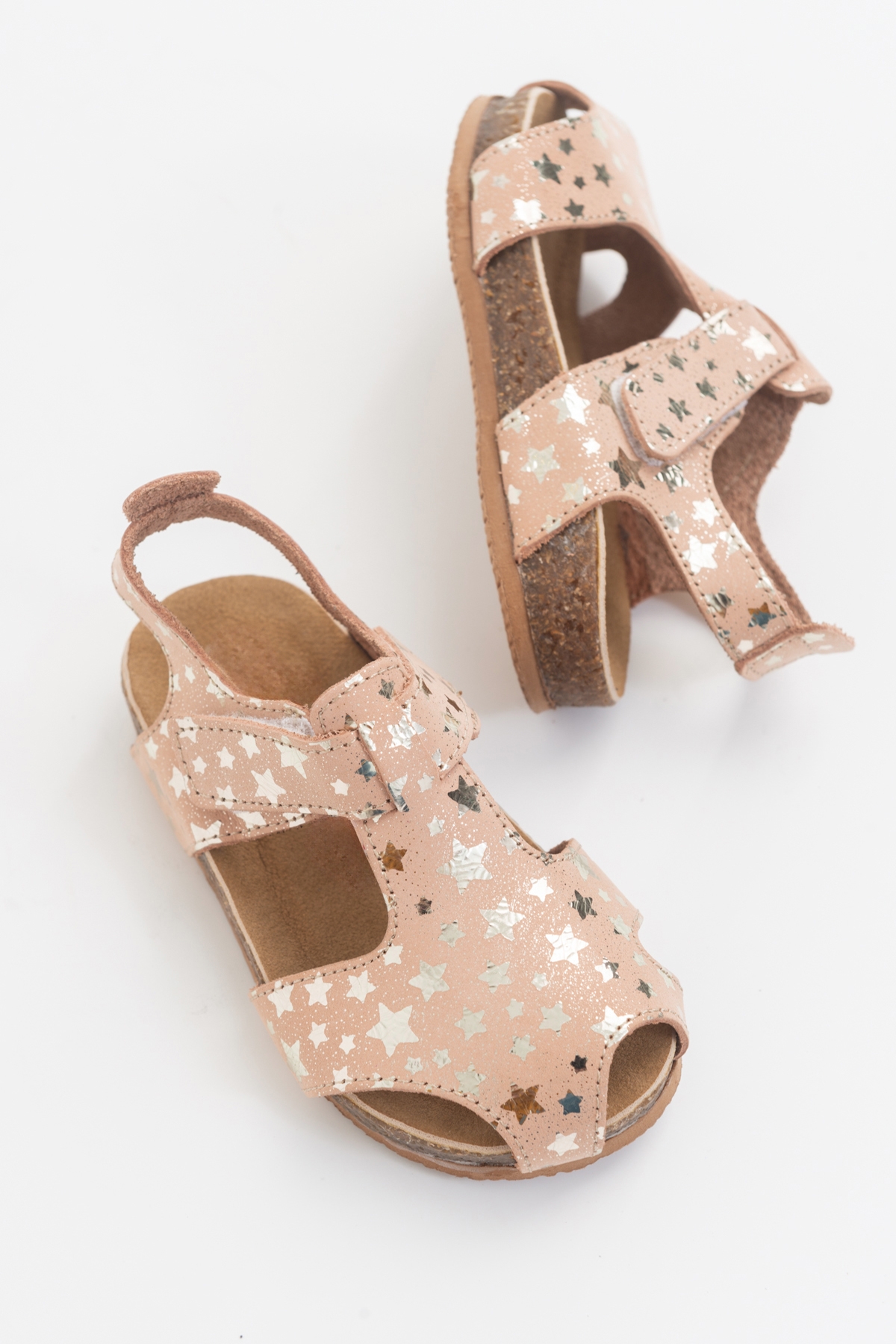 Unisex Çocuk Yıldızlı Pudra Deri Ortopedik Destekli Çocuk Sandalet - Görsel 5
