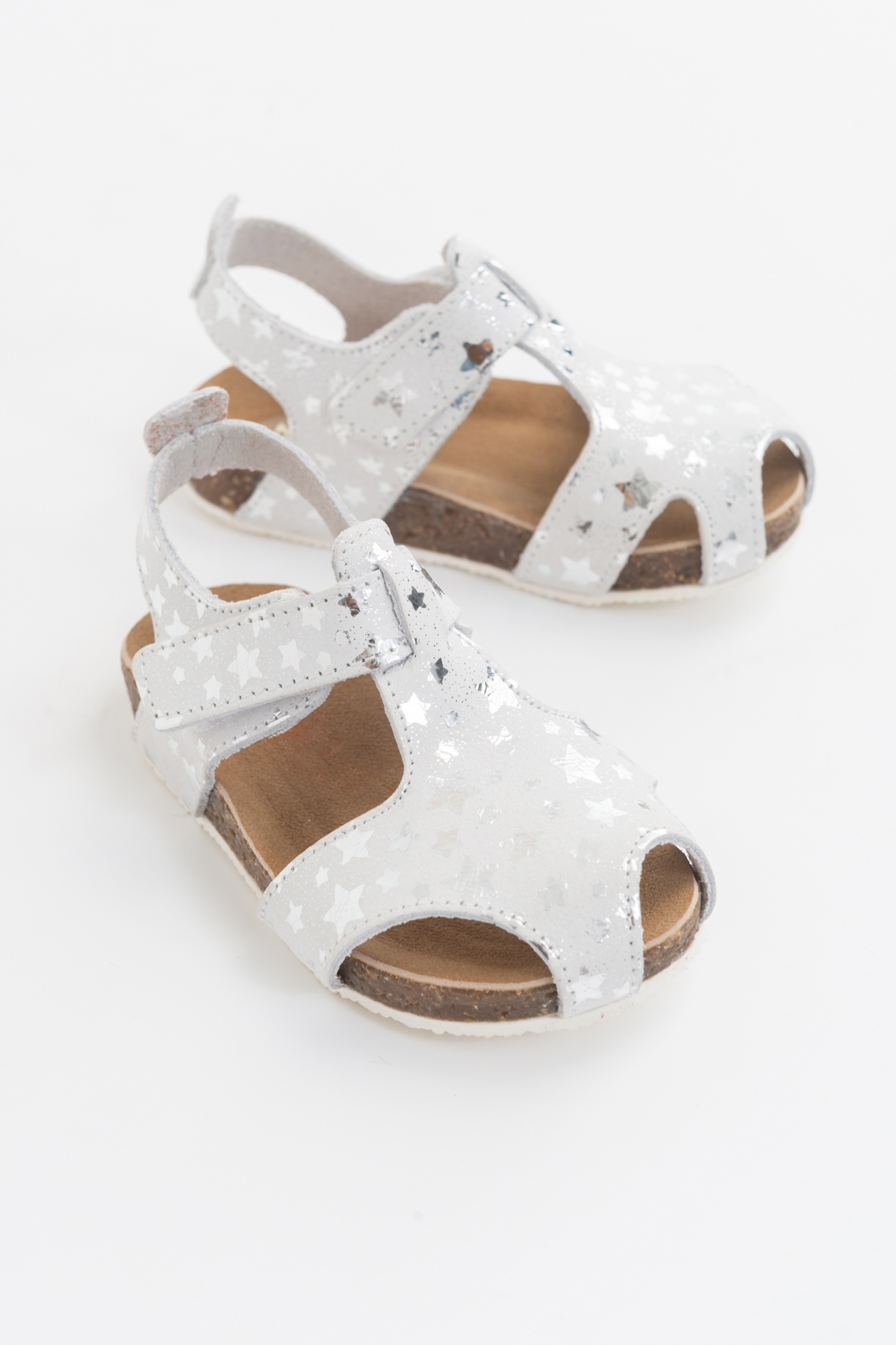 Unisex Çocuk Yıldızlı Gümüş Deri Ortopedik Destekli Çocuk Sandalet - Görsel 2