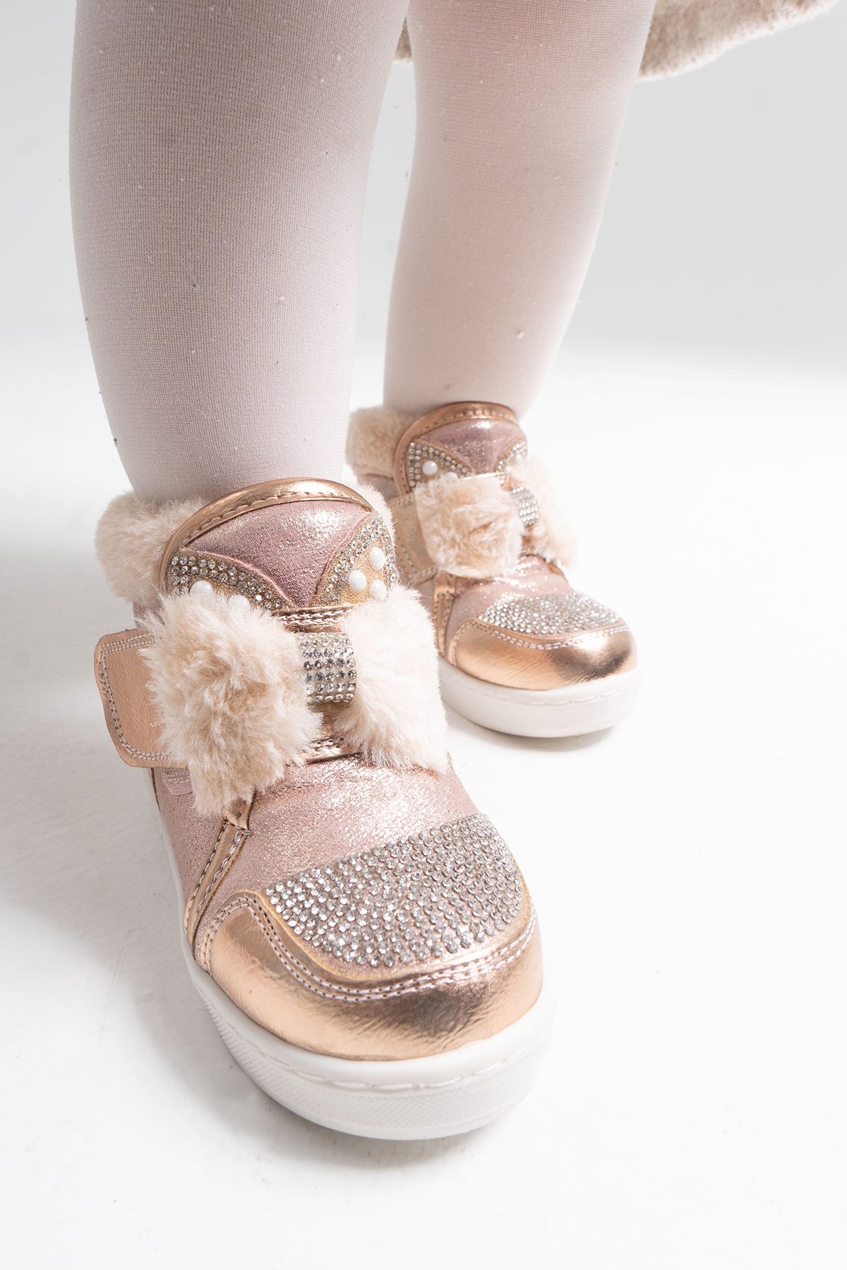 Kız Çocuk Bronz Suni Deri Anatomik Taşlı Günlük Bot - Görsel 6