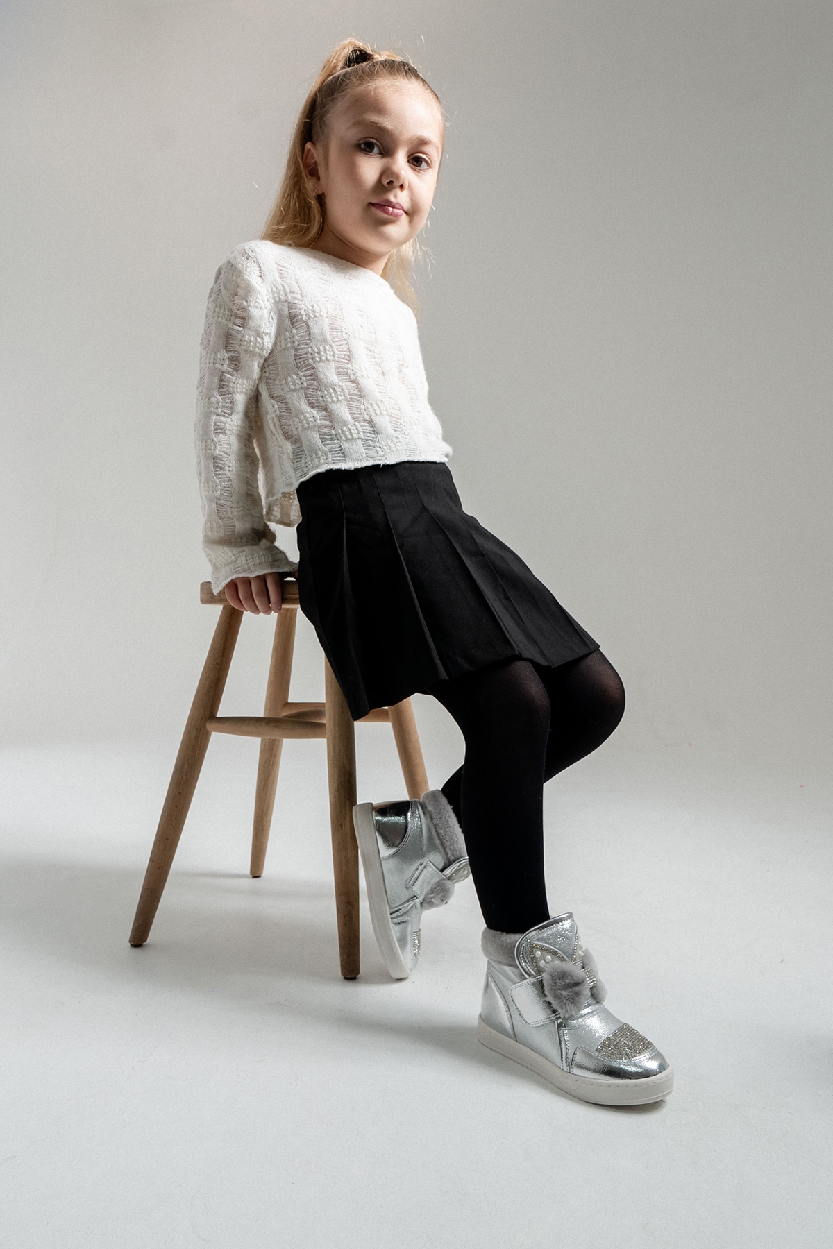 Kız Çocuk Gümüş Suni Deri Anatomik Taşlı Günlük Bot - Görsel 3