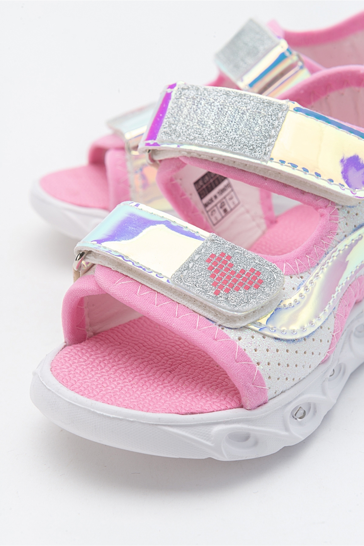 Kız Çocuk Beyaz-Pembe Işıklı Anatomik Hafif Günlük Sandalet - Görsel 3