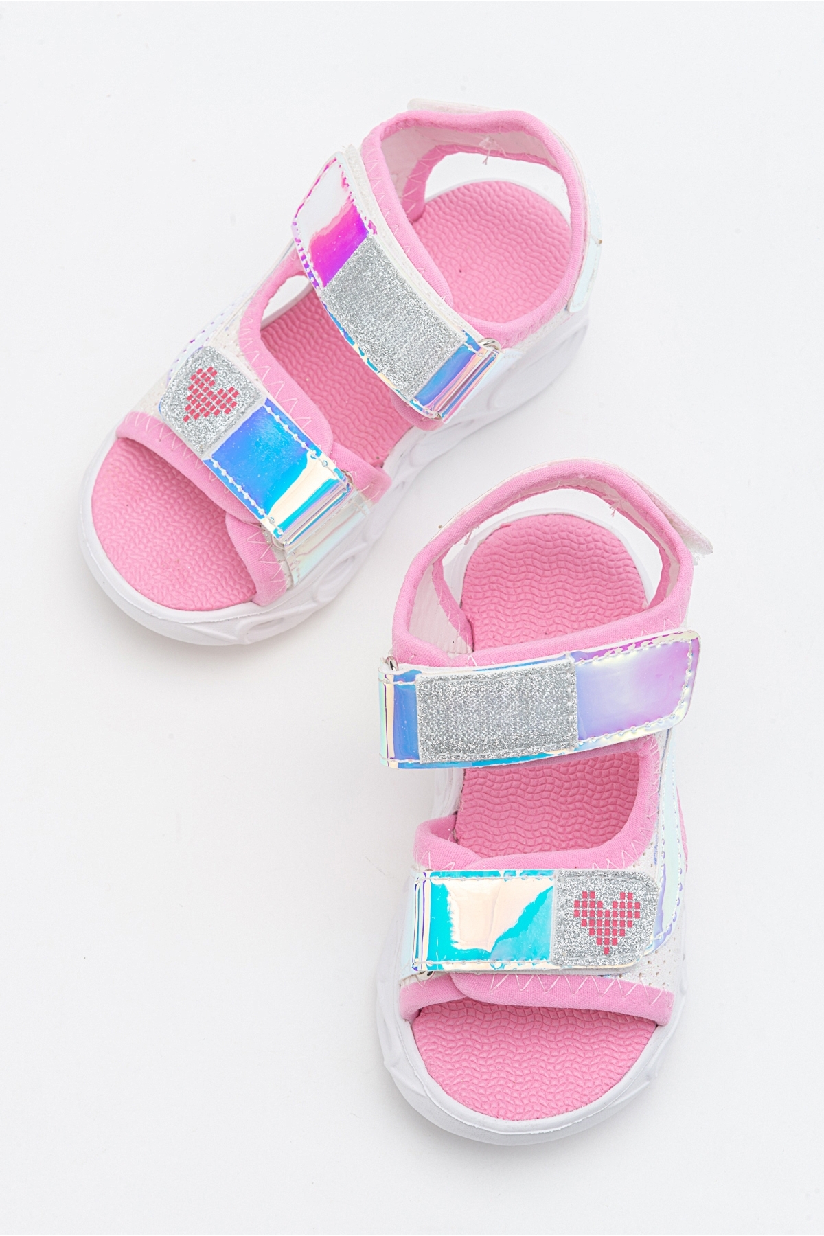 Kız Çocuk Beyaz-Pembe Işıklı Anatomik Hafif Günlük Sandalet - Görsel 4