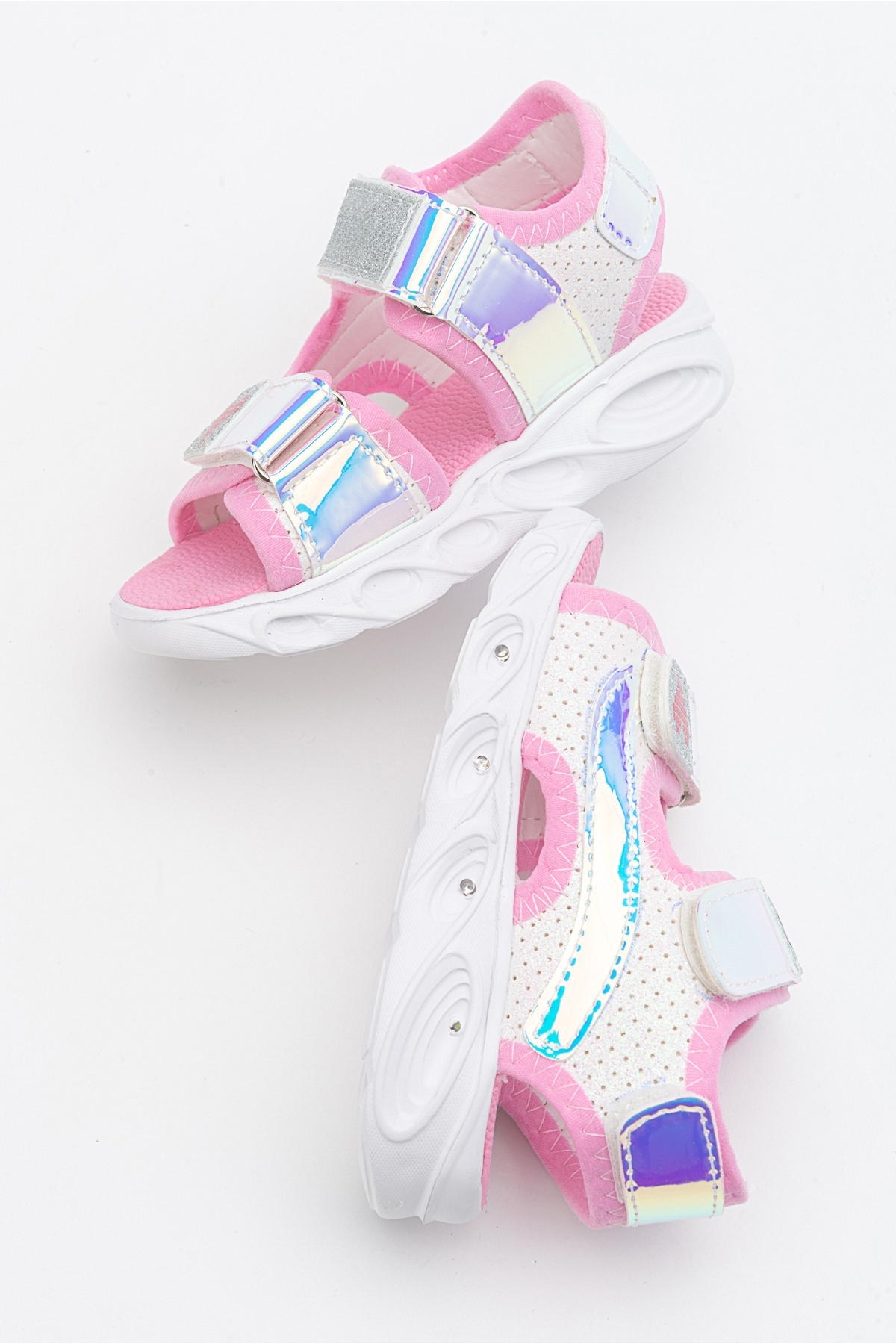 Kız Çocuk Beyaz-Pembe Işıklı Anatomik Hafif Günlük Sandalet - Görsel 5