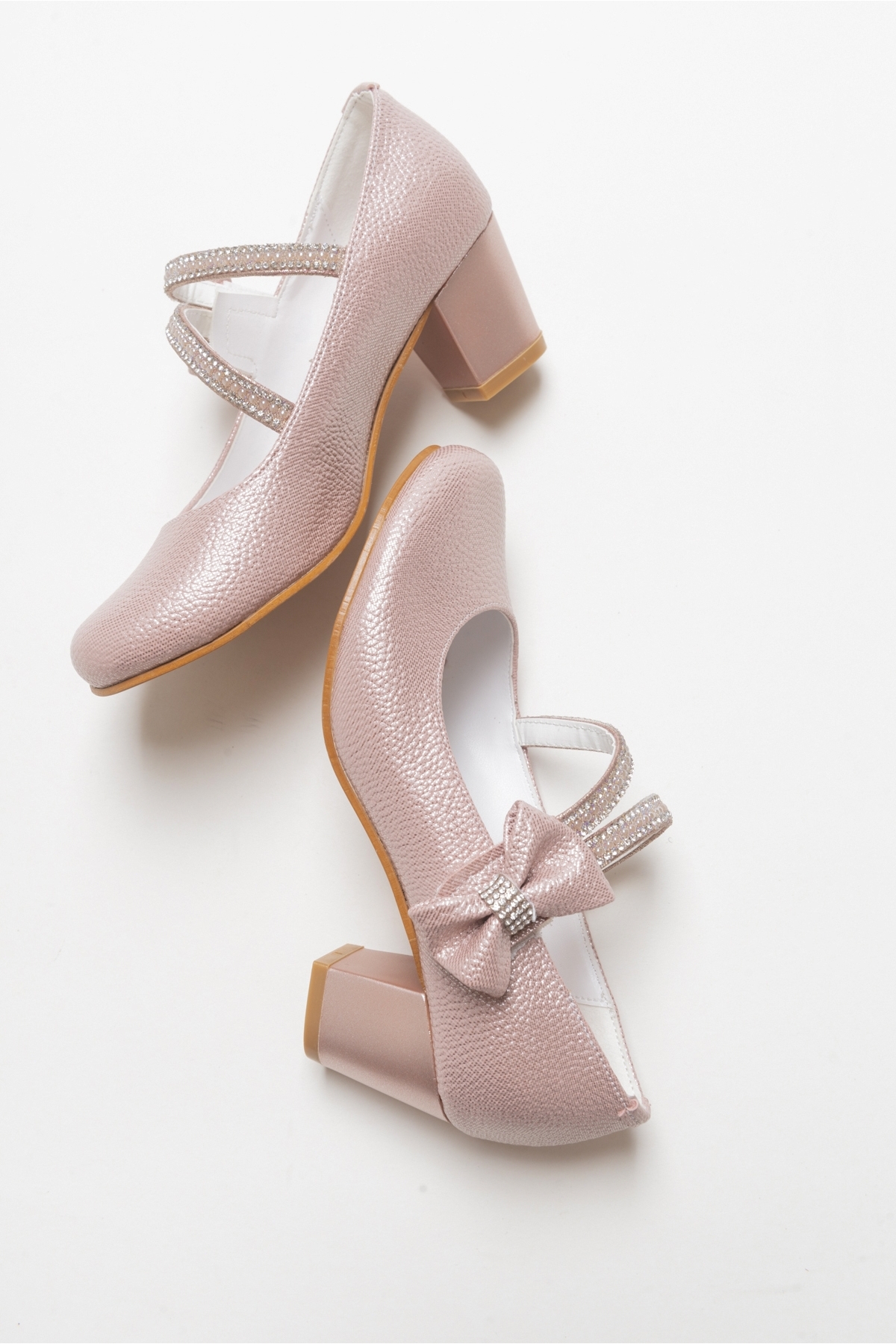 Kız Çocuk Pudra Topuklu Abiye Ayakkabı - Görsel 5