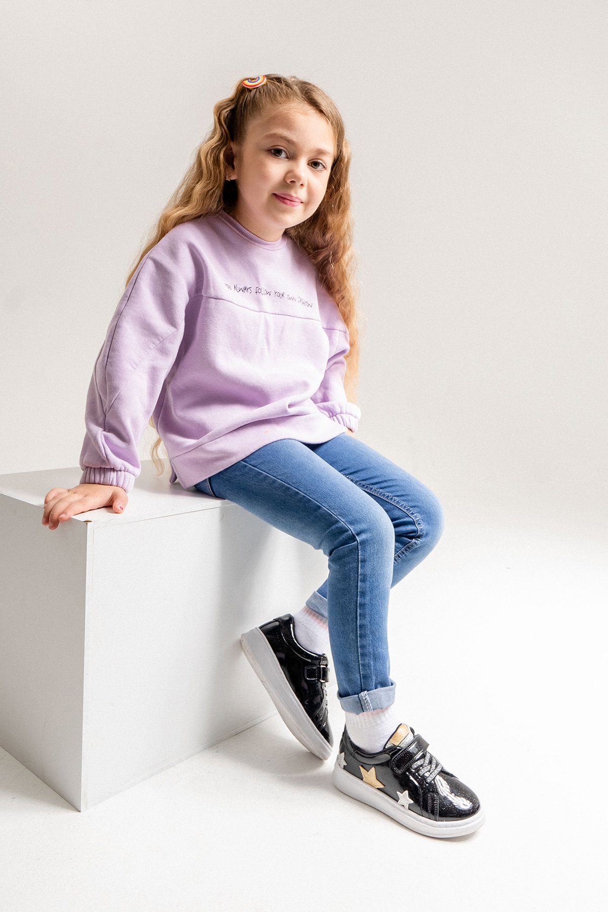 Kız Çocuk Siyah Simli Rugan Deri Anatomik Günlük Ayakkabı - Görsel 2