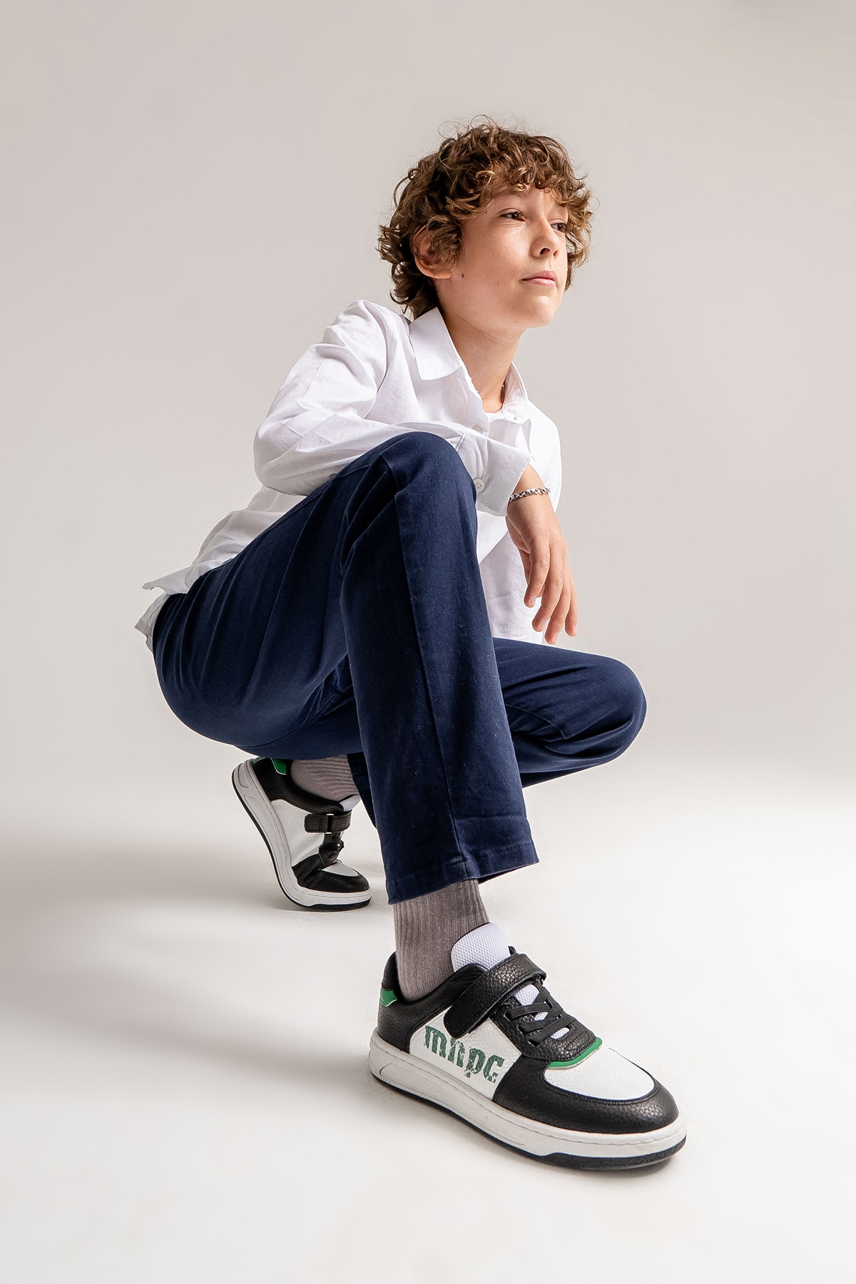 Erkek Çocuk Siyah-Beyaz Hakiki Deri Anatomik Günlük Ayakkabı - Görsel 5