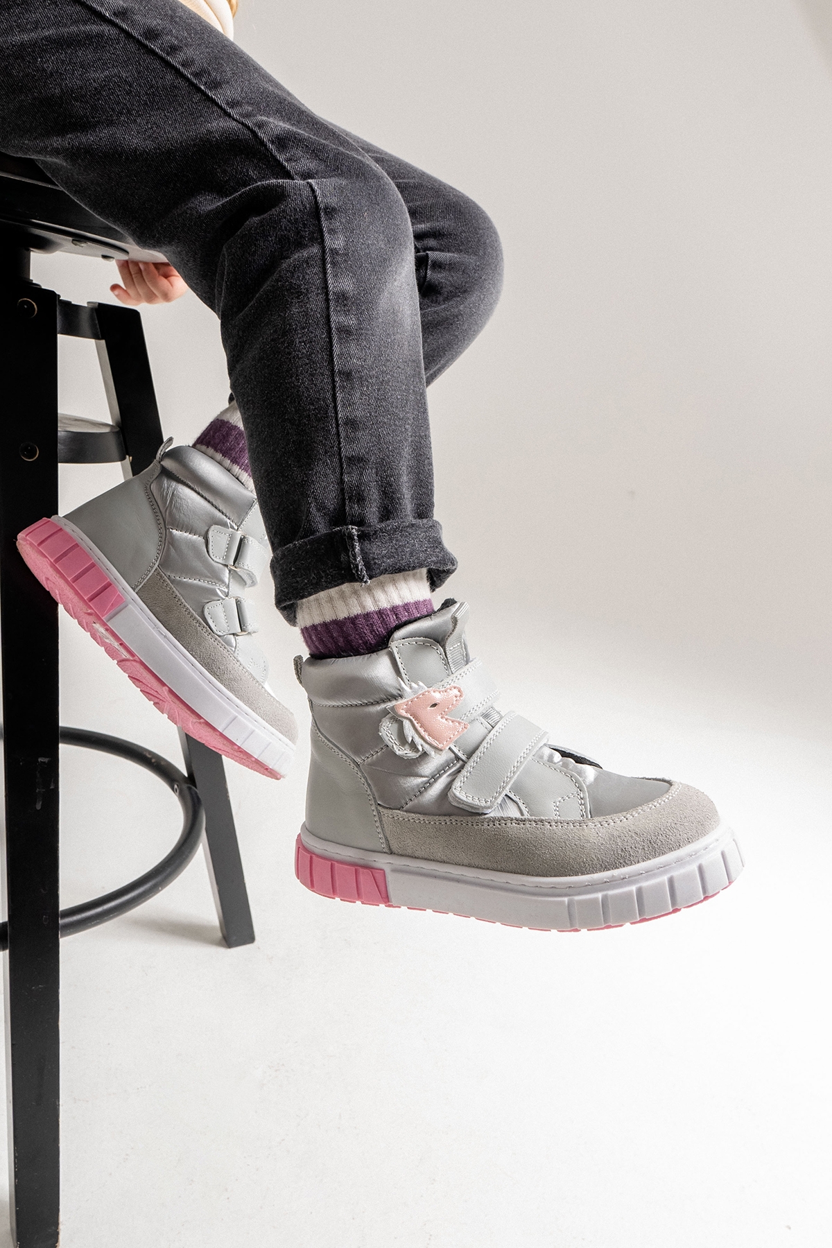 Kız Çocuk Gri Hakiki Deri Anatomik Günlük Bot - Görsel 4