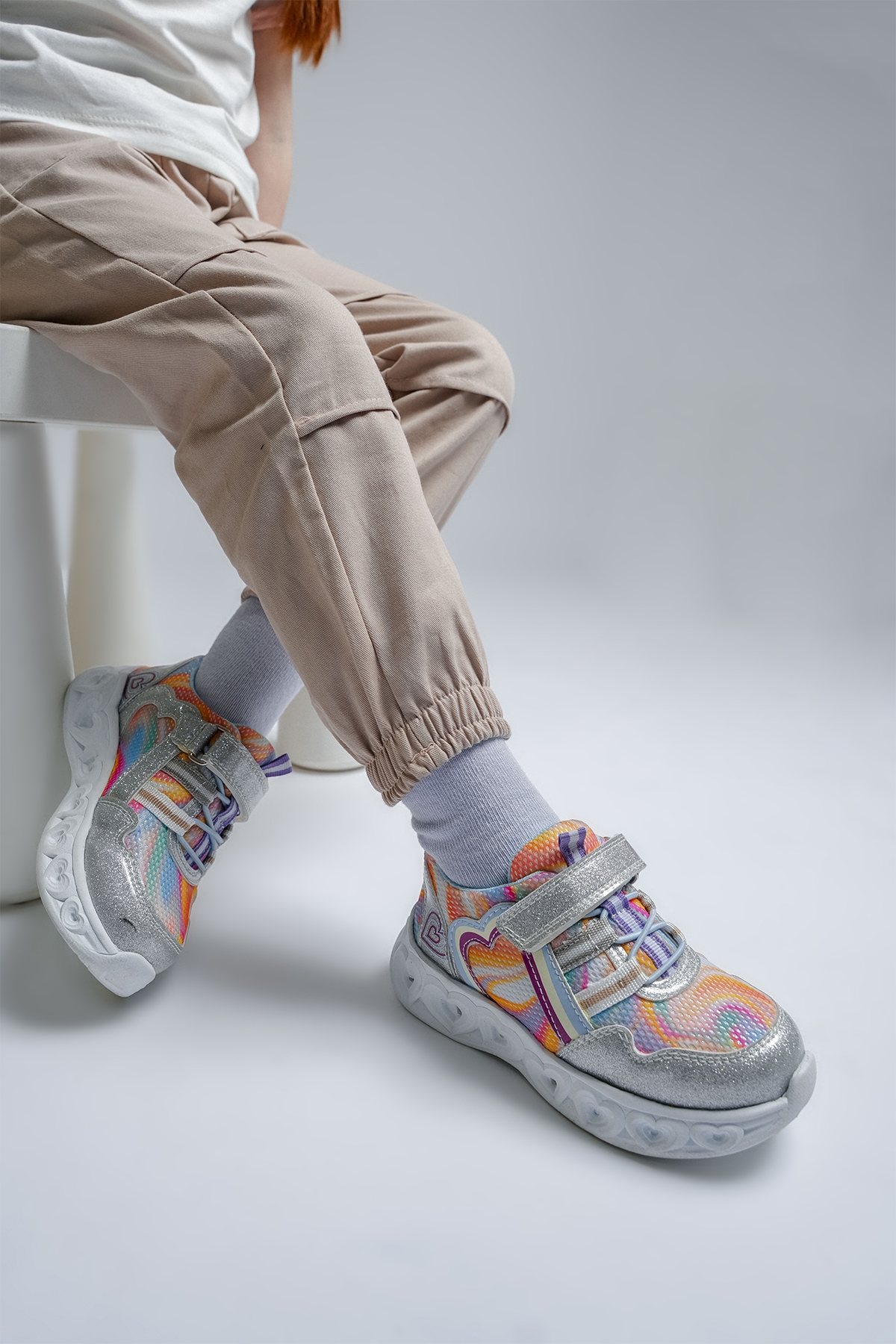 Kız Çocuk Gümüş Işıklı Spor Ayakkabı - Görsel 4