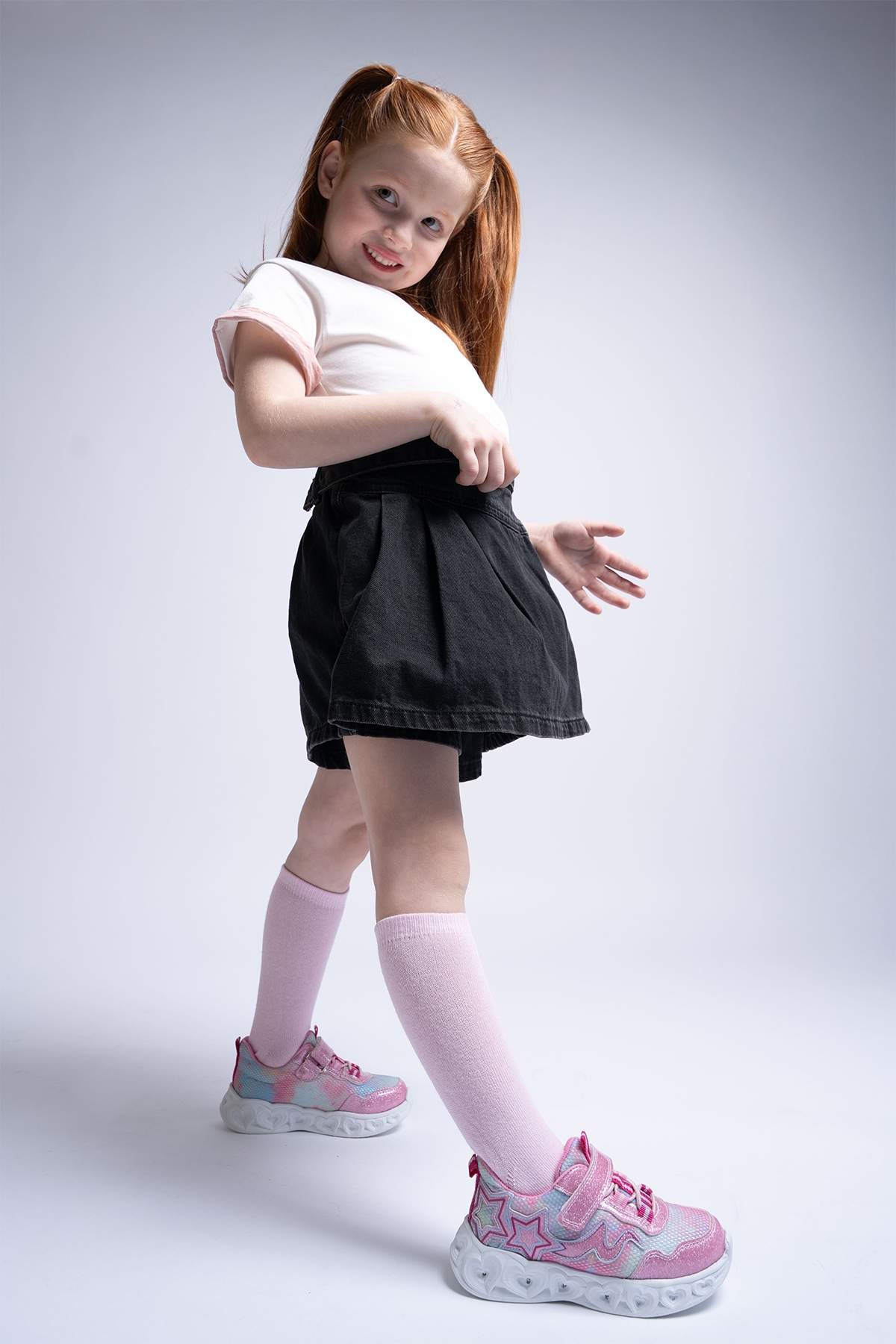 Kız Çocuk Pudra Işıklı Spor Ayakkabı - Görsel 2