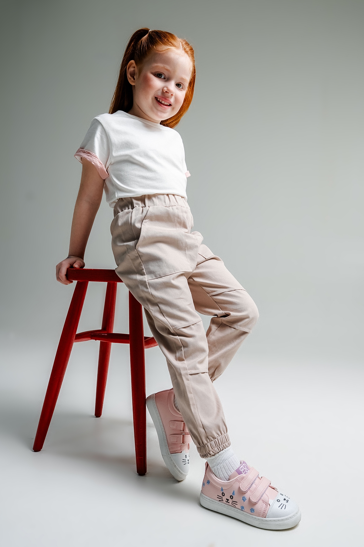 Kız Çocuk Pudra Kedili Sneaker Ayakkabı - Görsel 2