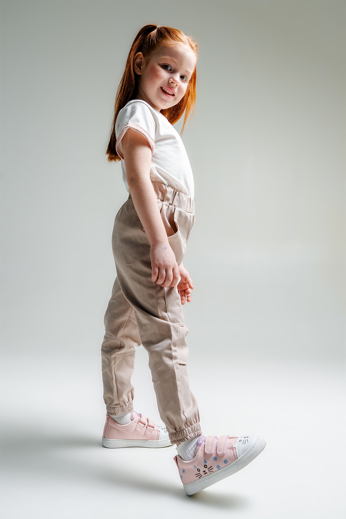 Kız Çocuk Pudra Kedili Sneaker Ayakkabı - Görsel 5