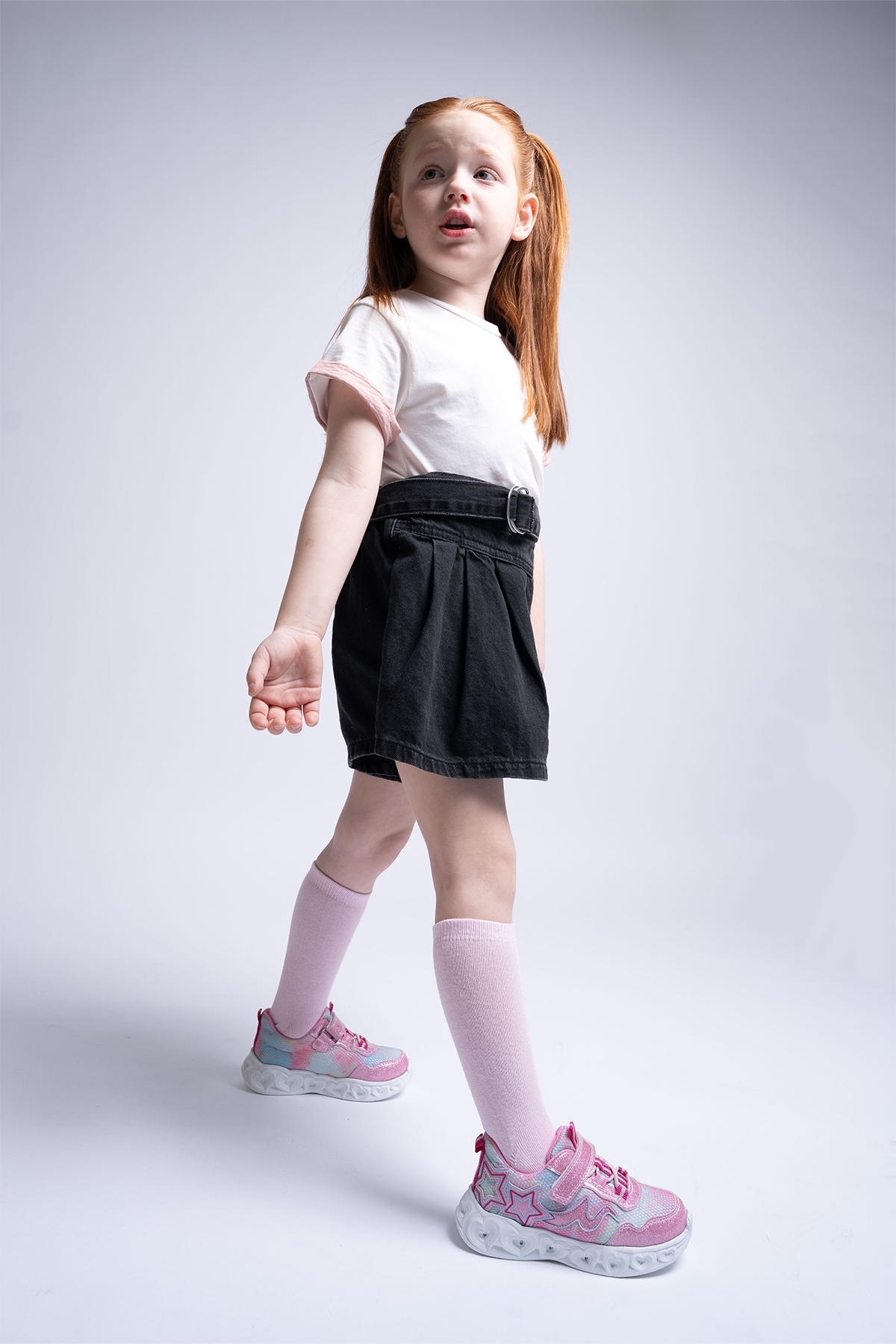 Kız Çocuk Pudra Işıklı Spor Ayakkabı - Görsel 3