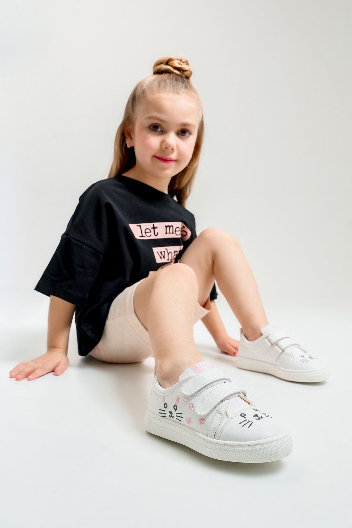 Kız Çocuk Beyaz Kedili Sneaker Ayakkabı - Görsel 2