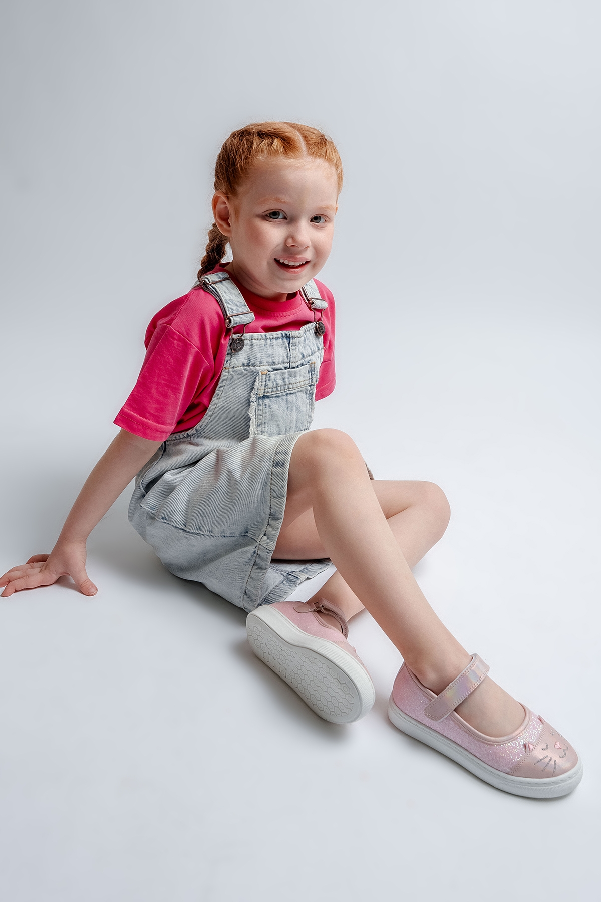 Kız Çocuk Pudra Kedili Günlük Babet - Görsel 2