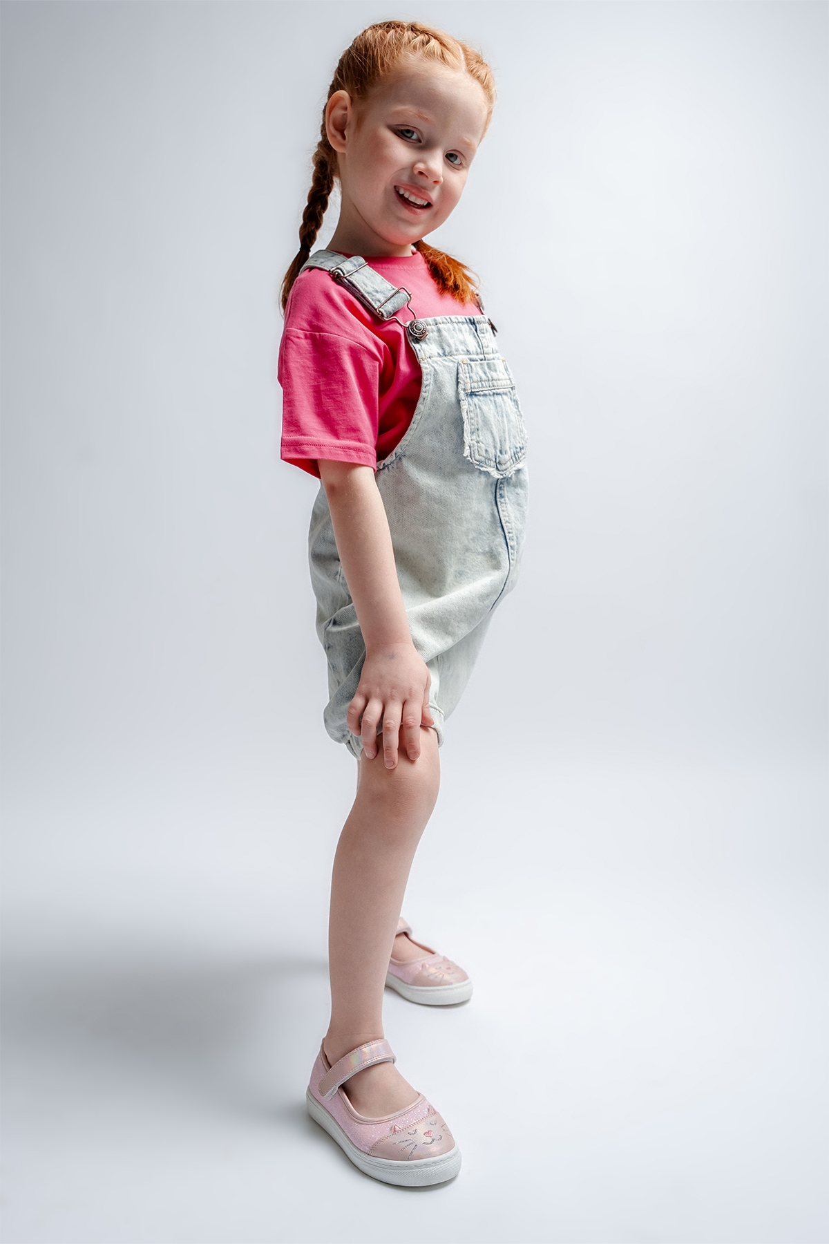 Kız Çocuk Pudra Kedili Günlük Babet - Görsel 3