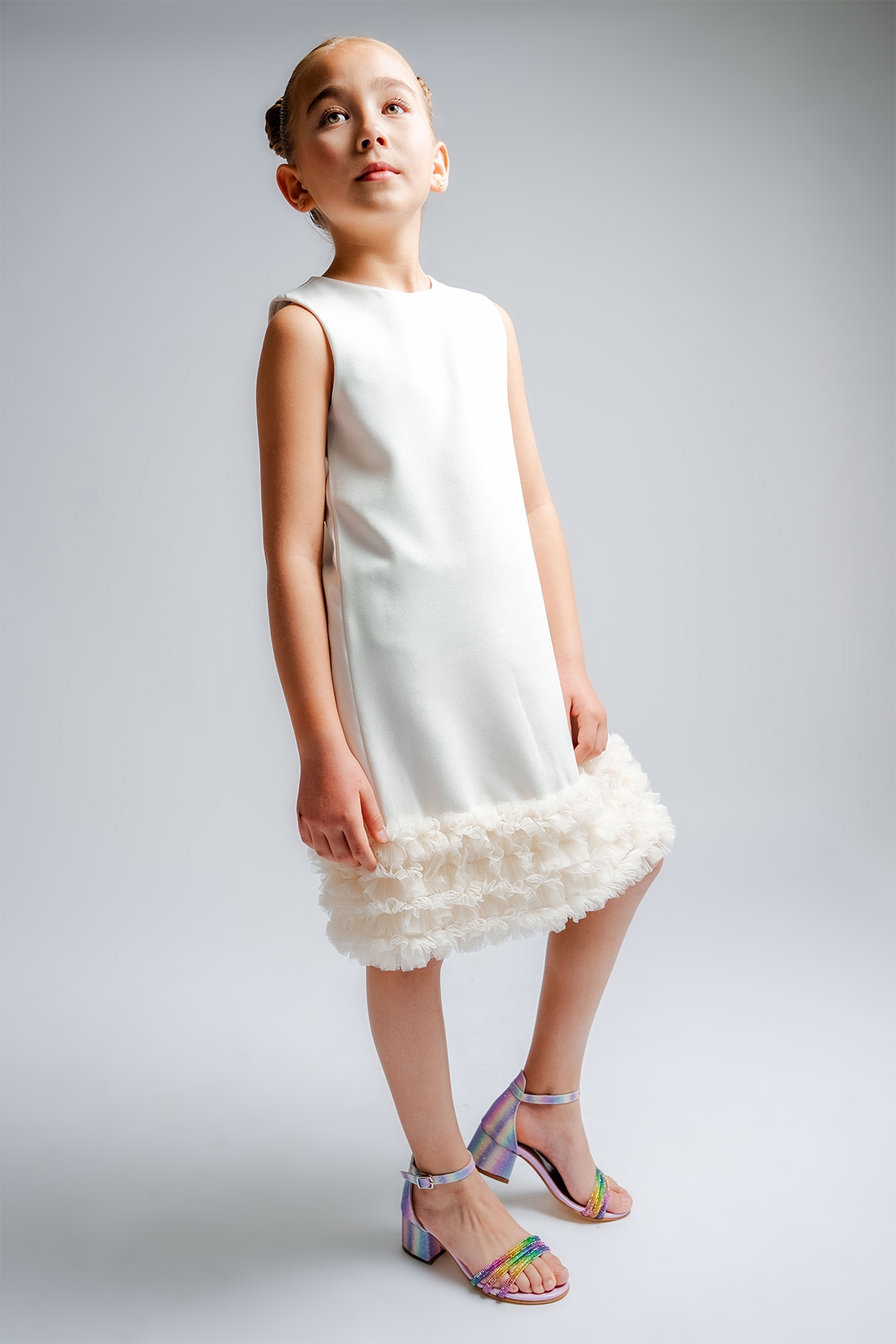 Kız Çocuk Gökkuşağı Taşlı Topuklu Abiye Ayakkabı - Görsel 3