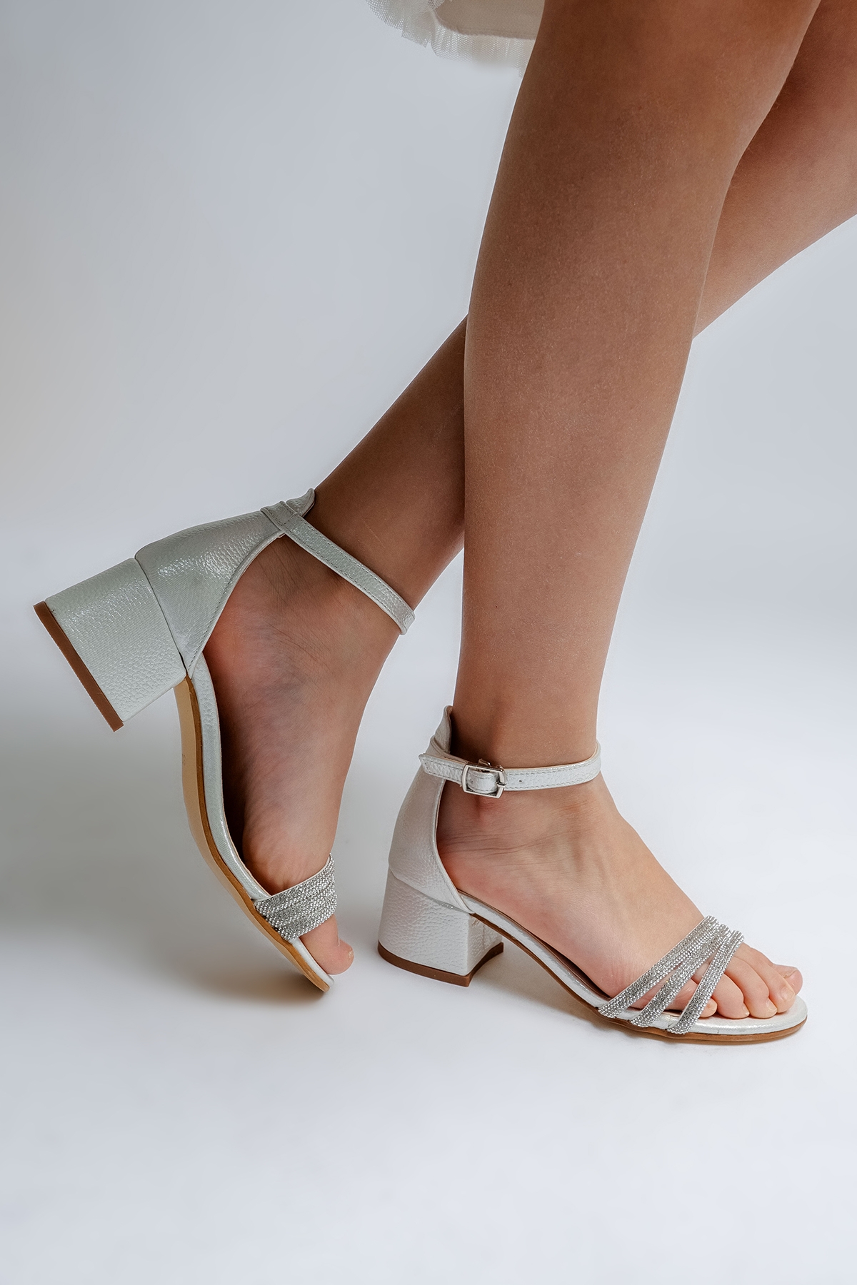 Kız Çocuk Sedef Taşlı Topuklu Abiye Ayakkabı - Görsel 3