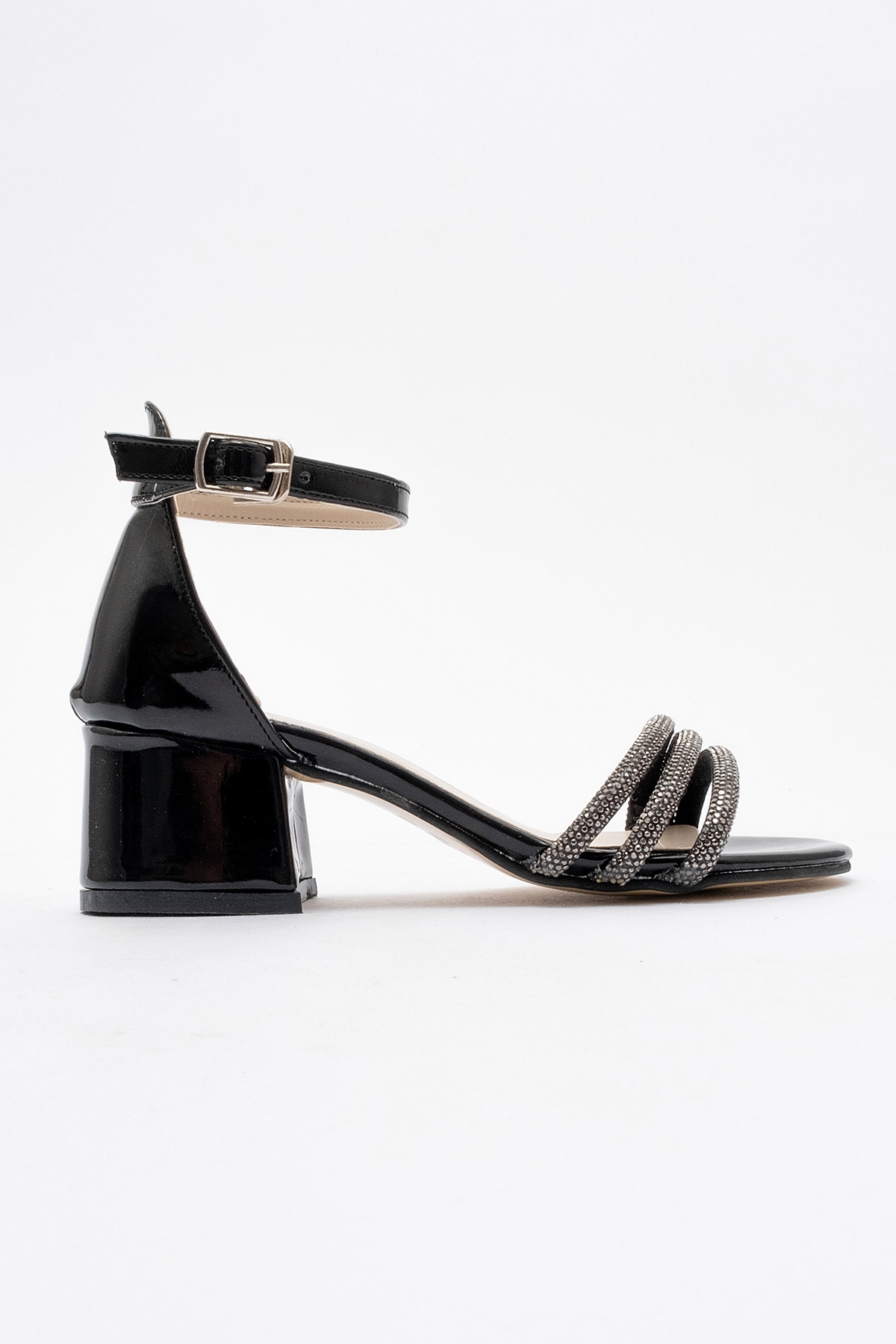 Kız Çocuk Siyah Taşlı Topuklu Abiye Ayakkabı - Görsel 6