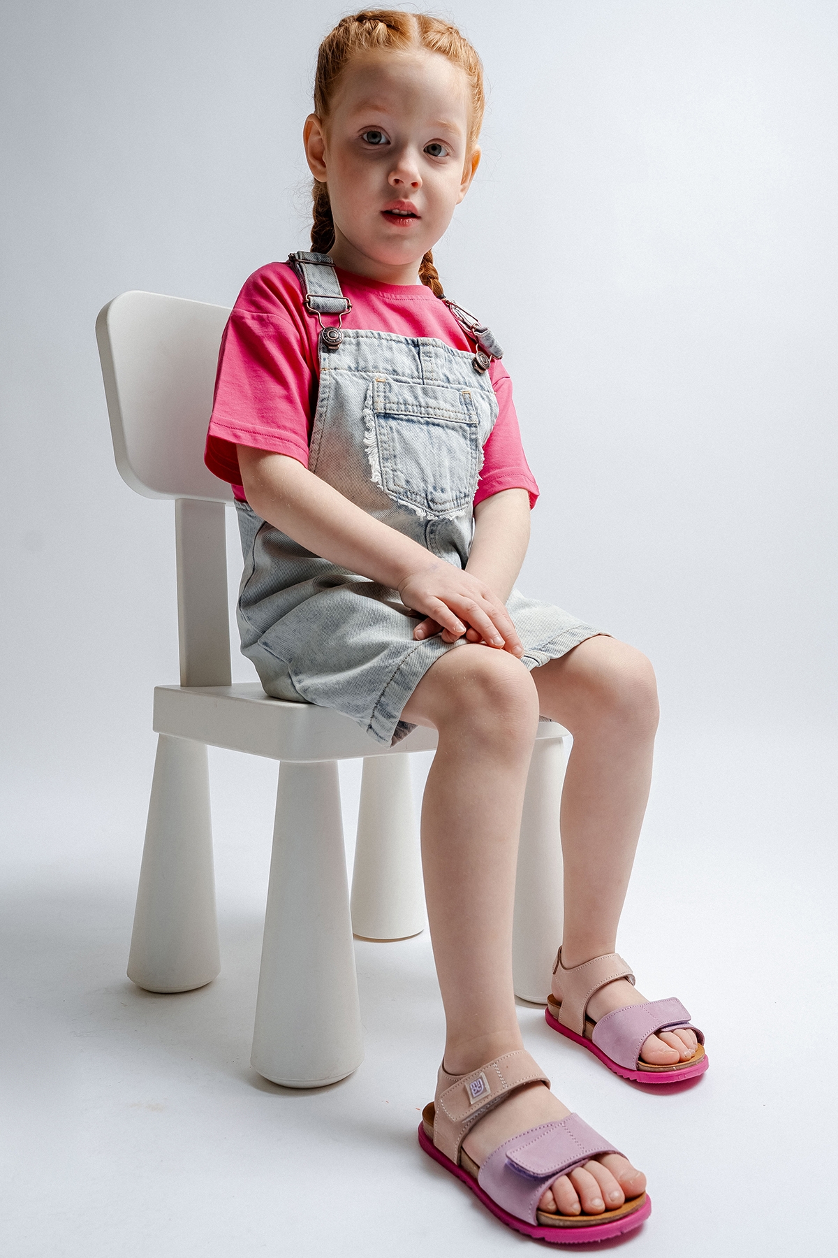 Unisex Çocuk Lila-Pembe Hakiki Deri Mantar Tabanlı Günlük Çocuk Sandalet - Görsel 2